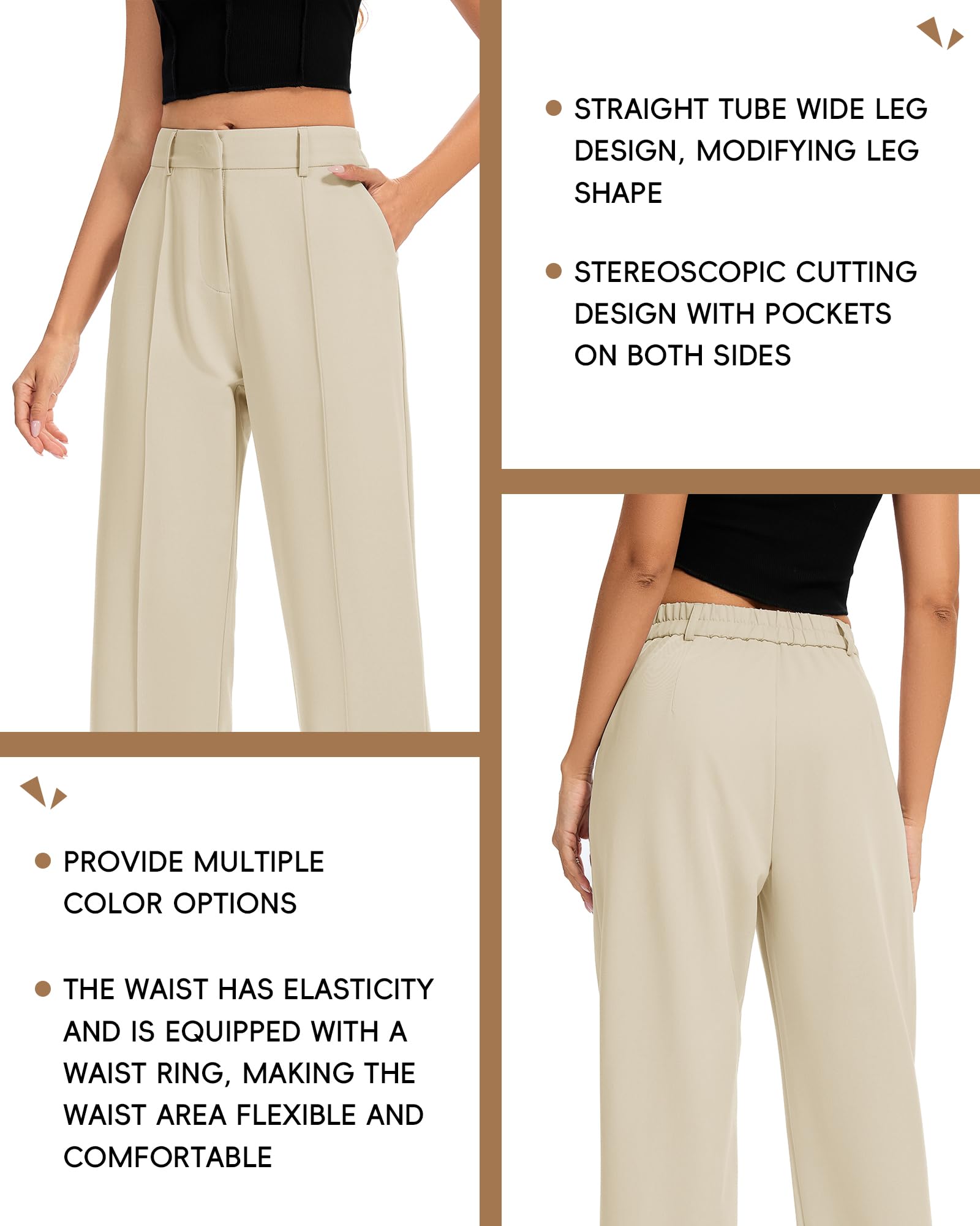 FUNYYZO Women Long Dress Pants High Waisted Work Pants Dressy Casual Straight Leg Elastic Waist Trousers