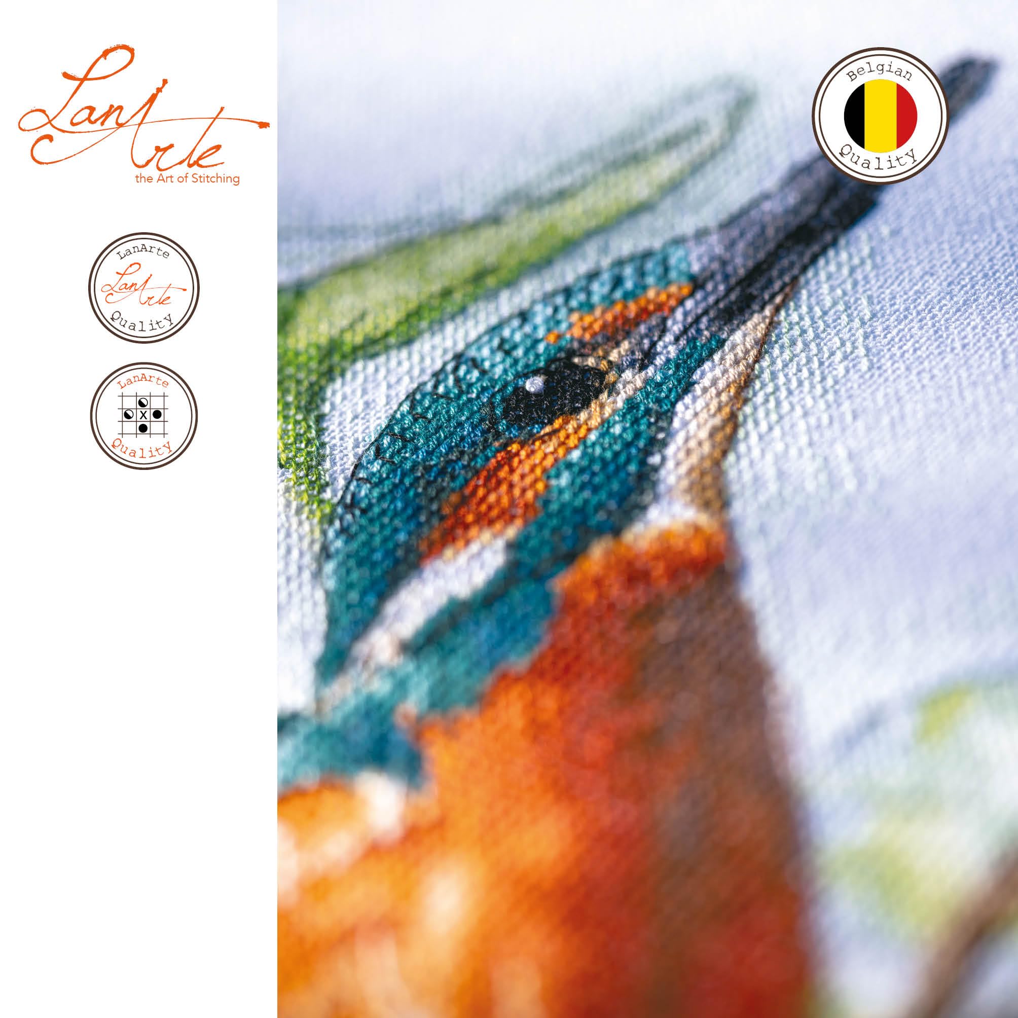 Lanarte Kreuzstich Stickpackungen Gezählter Kreuzstichbilder Set EISVOGEL Wanddekoration Handarbeit Set für Erwachsene 33 x 41 cm DIY Deko Bastelset Handwerker Kreative Geschenkset