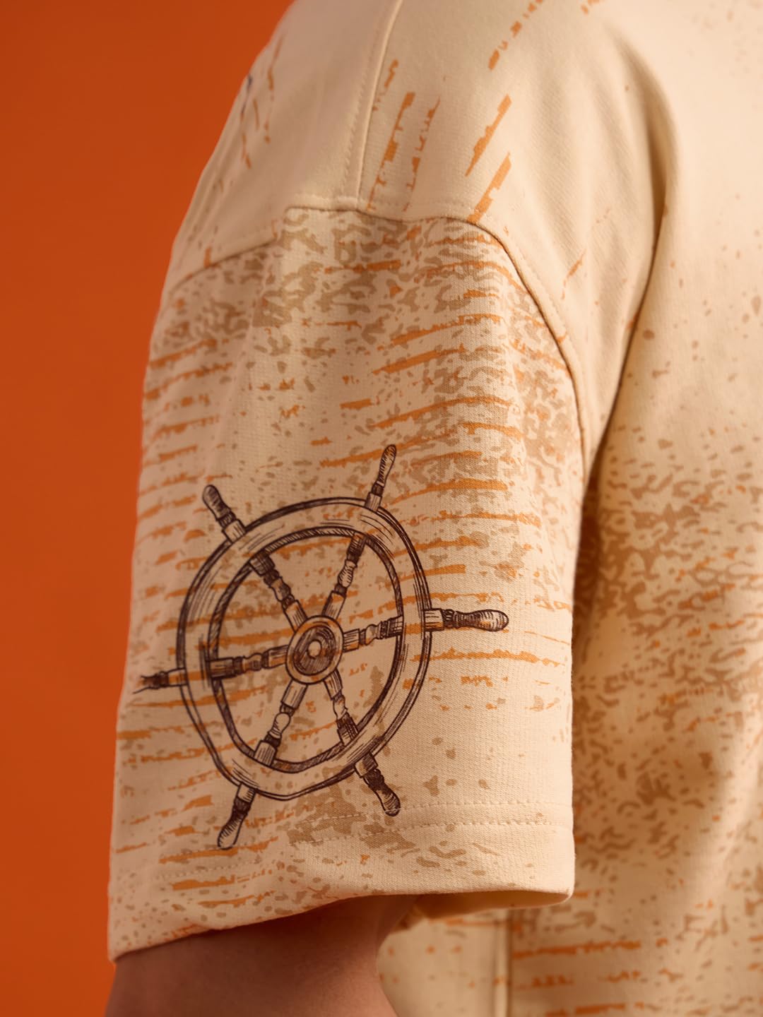 The Souled Store Let's Sail T-Shirt Oversize, kurzärmelig, Rundhalsausschnitt, Baumwolle, Grafikdruck, Beige