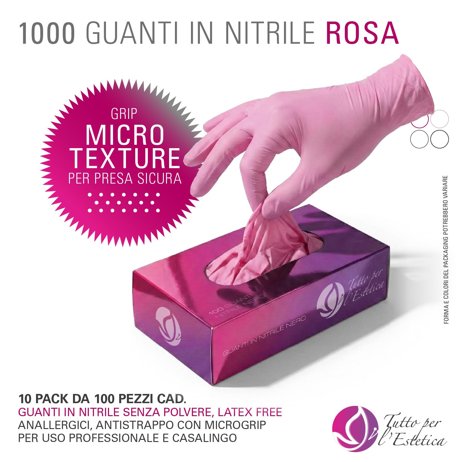 Guanti Nitrile M Rosa Monouso - 1000 PEZZI - Guanti in Nitrile Senza Polvere, Anallergici - Guanti Usa e Getta Nitrile Resistenti per Uso Professionale, Estetista, Pulizie | Superficie Microruvida