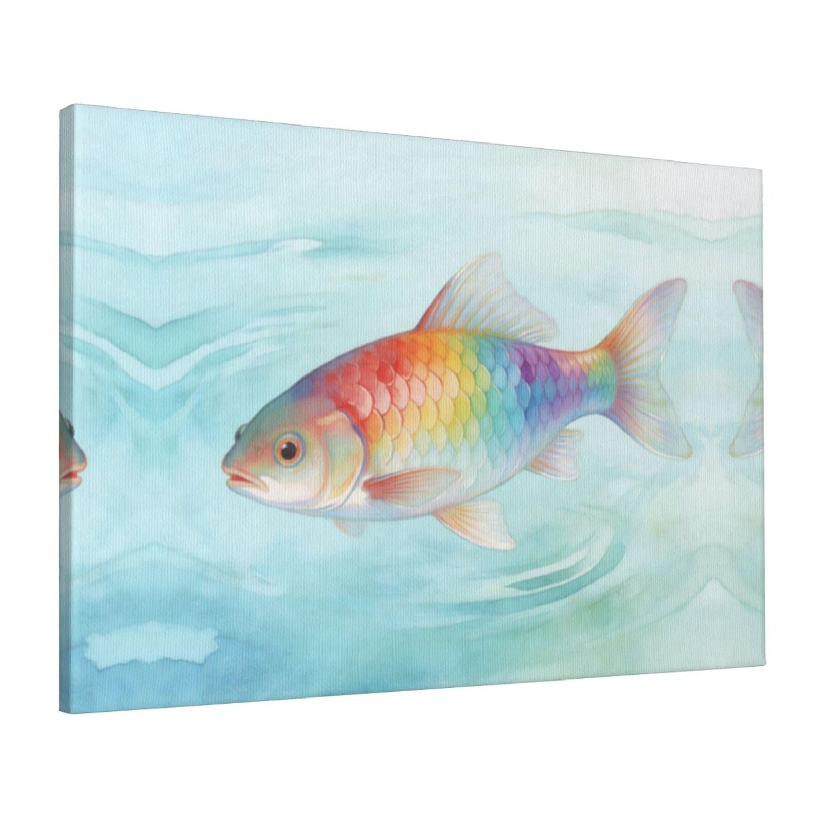 CNTDBU Fish Wash Art Canvas Wall Art 16x24 Inch-Large Modern Painting Print for Living Room, Framed Ready to Hang Artwork for Bedroom