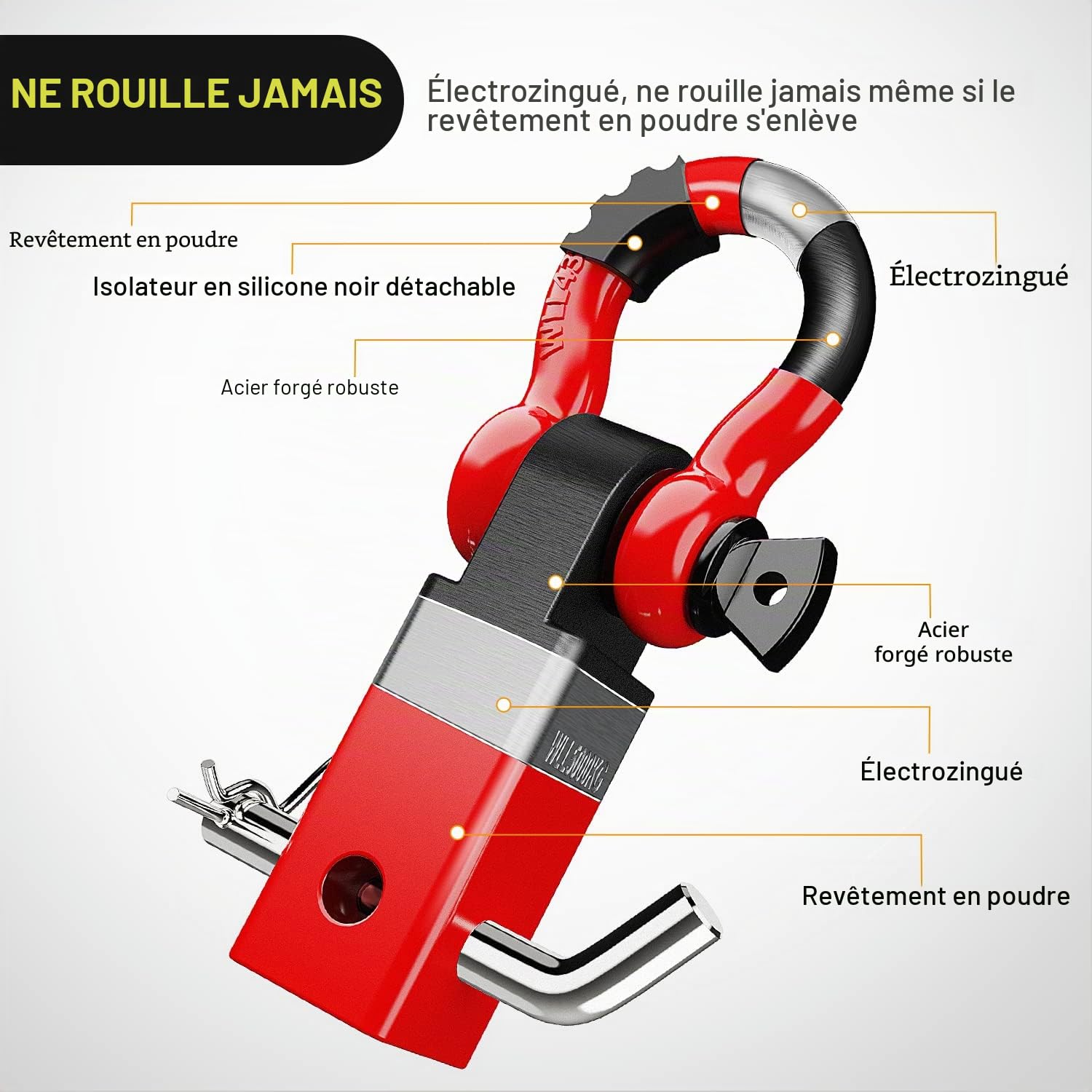Nilight Récepteur d'attelage de Manille de 5,1 cm – Résistance à la Rupture – Résistance à la Rupture – Anneau en D de 1,9 cm avec goupille d'attelage de remorque – Kit de récupération Solide pour