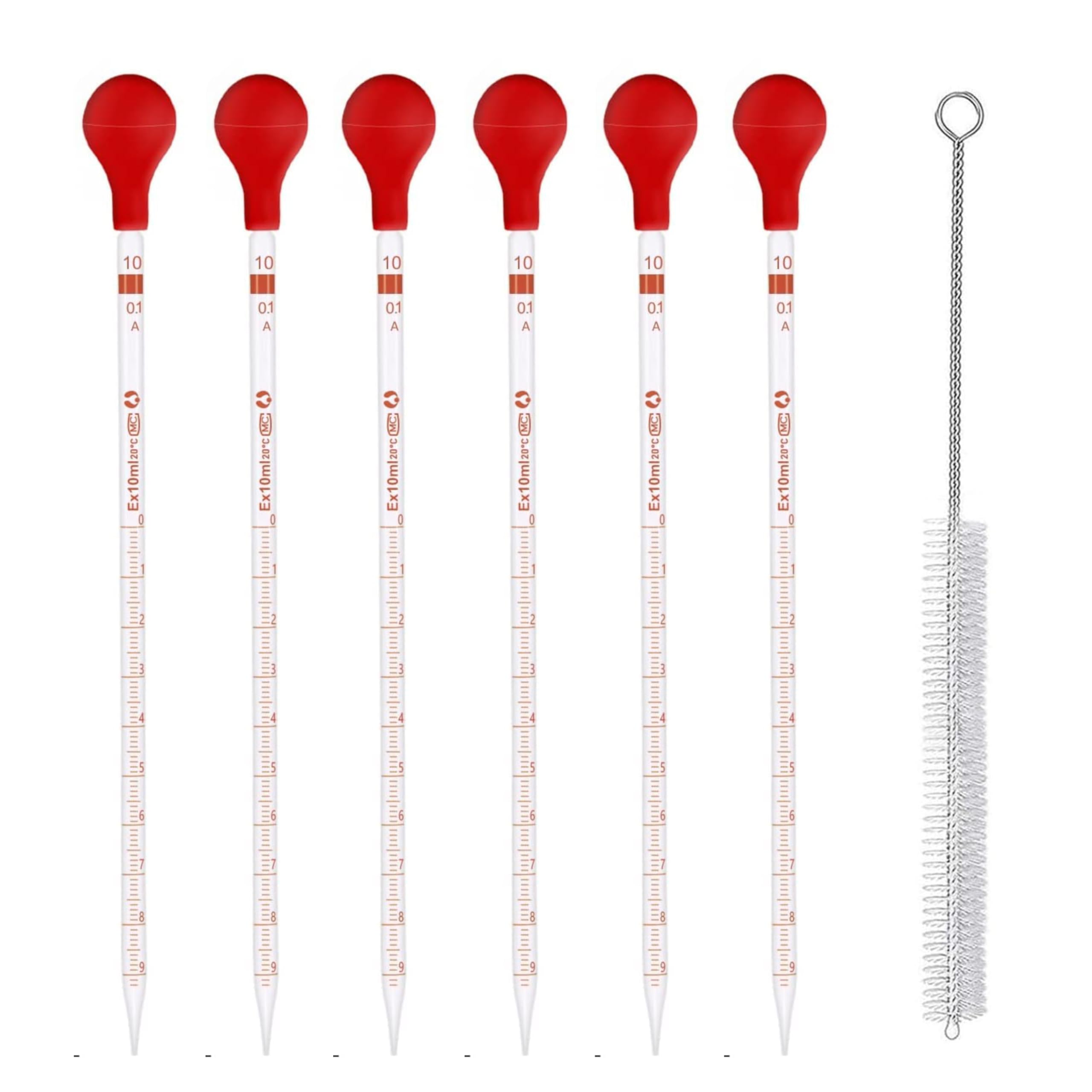 LABXPORT 10ml Glass Graduated Pipette Droppers with Red Rubber Bulbs (6pcs) & cleaning Brush– for Lab Laboratory perfume making Cosmetics School College Science Experiments Essential Oils Home use-image-29