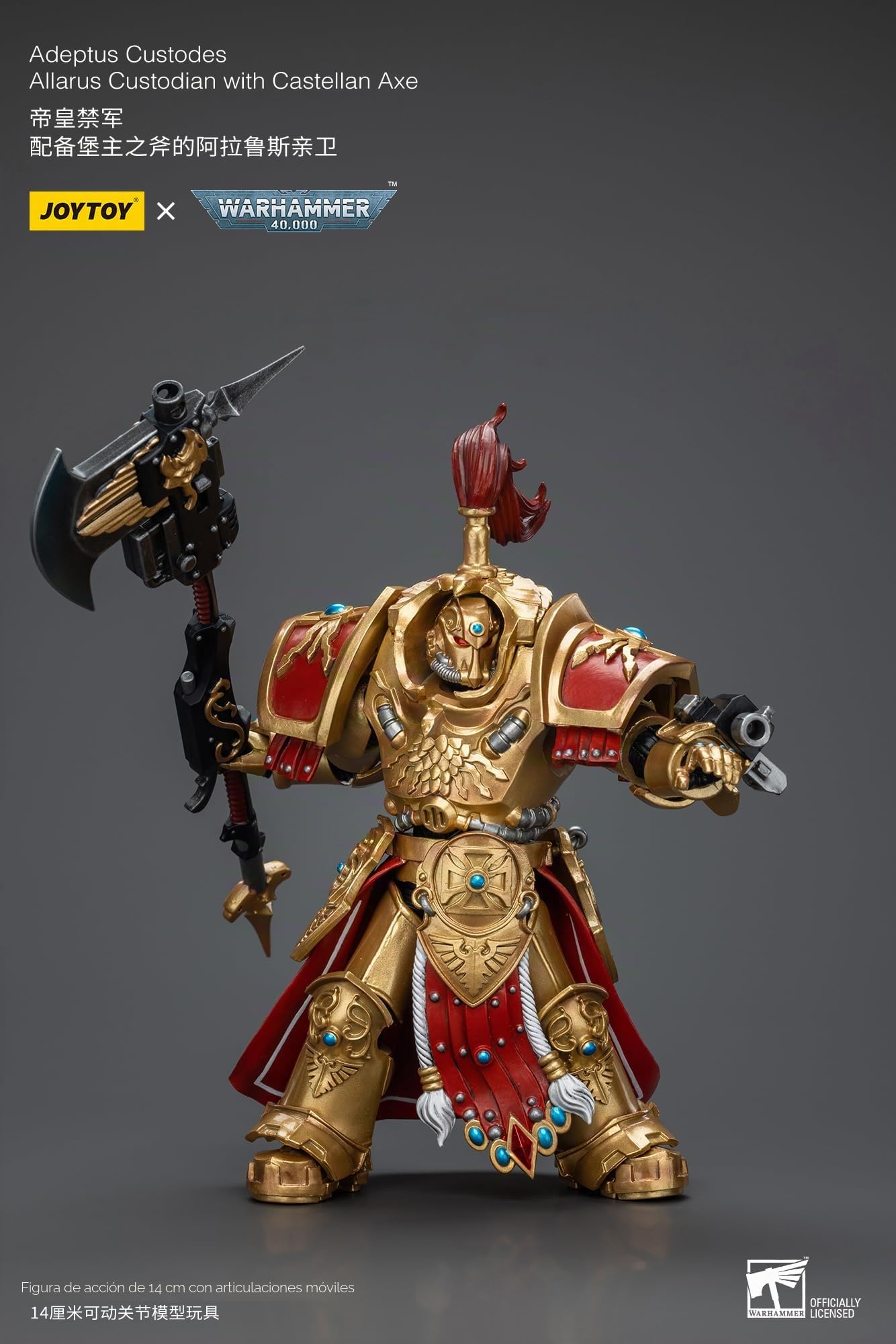 JOYTOY Warhammer 40k Adeptus Custodes Allarus Custodian Figura de acción | Escala 1/18, con hacha Castellan, 5.5 pulgadas, regalos coleccionables, juguetes para niños mayores de 15 años y adultos