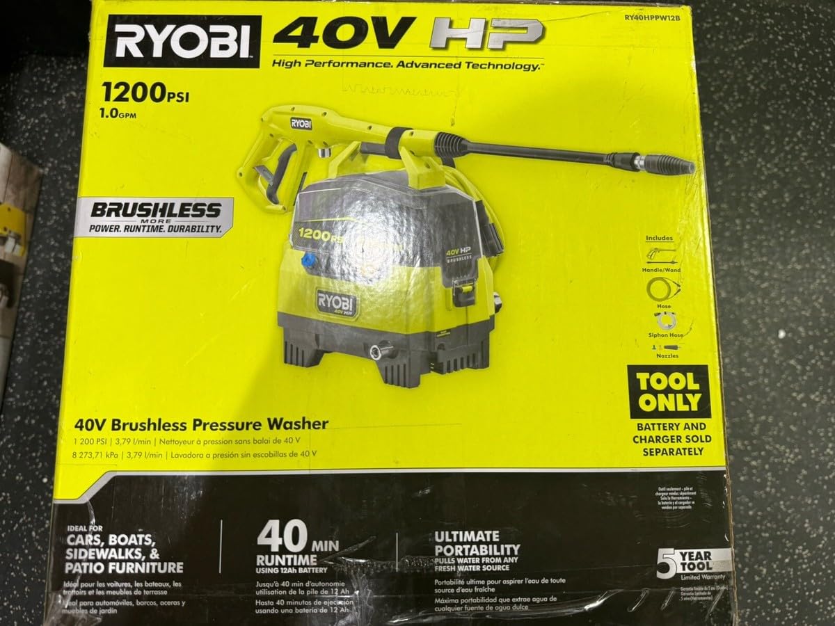 Amazon | RYOBI 40V 1200 PSI 1.0 GPM コードレス 電気冷水高圧洗浄