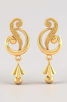 P.C. Chandra Jewellers Womens 22KT (916) Yellow Gold Dangle Drop Earrings With Swirl Design And Cone-Shaped Drop - 0.95 Grams