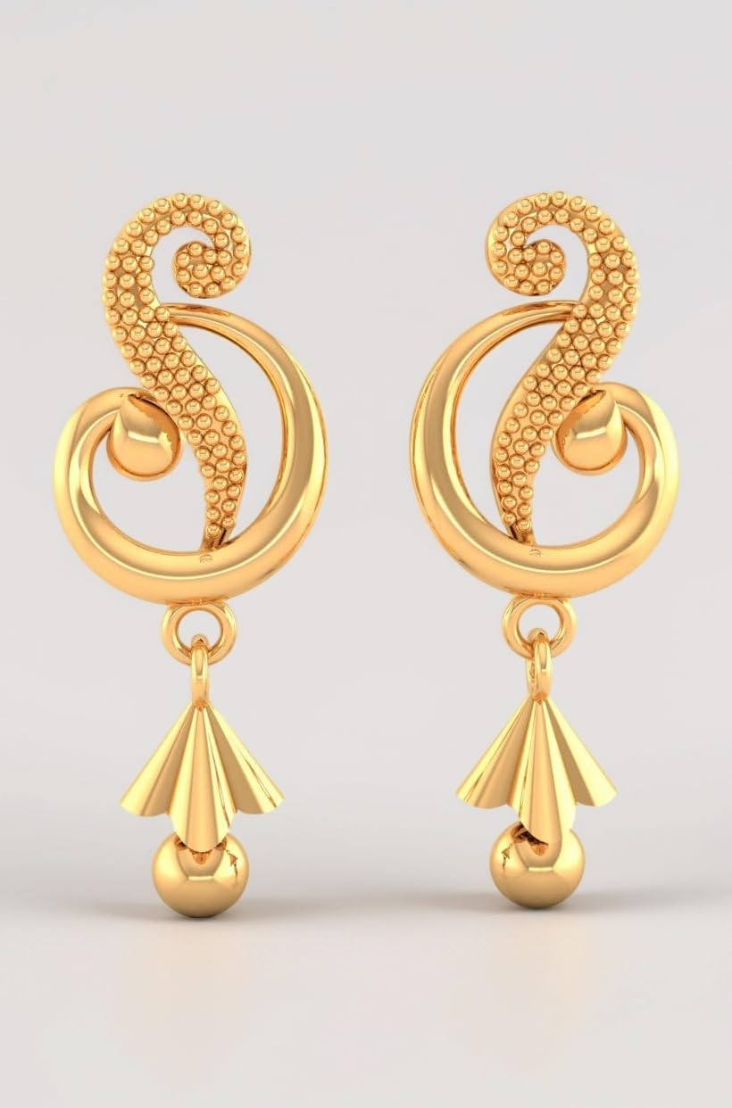 P.C. Chandra Jewellers Womens 22KT (916) Yellow Gold Dangle Drop Earrings With Swirl Design And Cone-Shaped Drop - 0.95 Grams