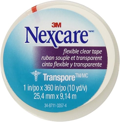 Nexcare - Cinta de primeros auxilios transparente flexible, 1 pulgada x 10 yardas, 9 rollos