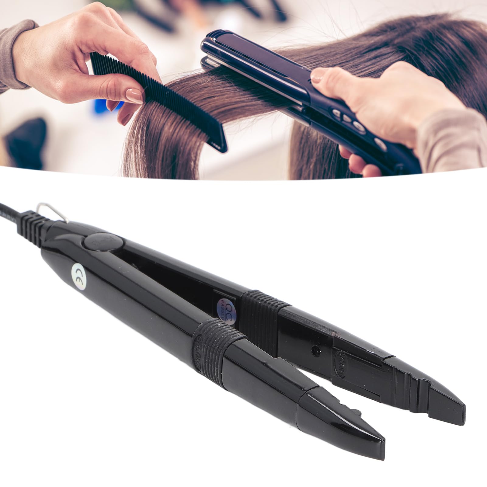 Strumento per Extension Capelli Riscaldanti, Bacchetta con Connettore per Ferro Stiro a Fusione a Temperatura Regolabile con Cavo Girevole, Uso Versatile per (Spina europea