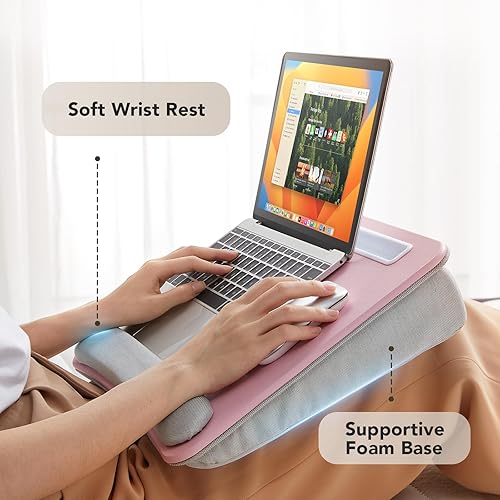 Vista 54 de HUANUO Escritorio portátil para laptop con cojín de almohada, se adapta a portátiles de hasta 15.6 pulgadas, con tira antideslizante y función