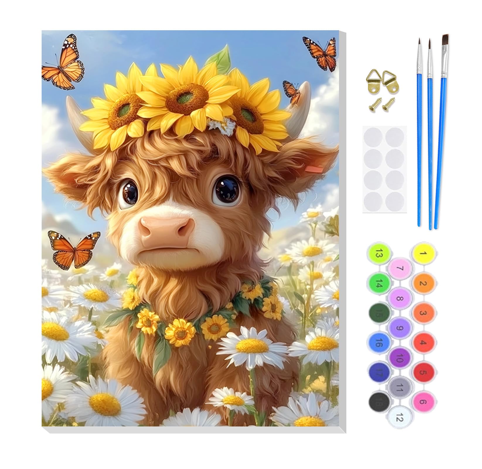 KEYIFA Paint by Numbers for Adults on Framed Canvas,Garland Calf Painting by Number Canvas Kits with Acrylic Paint Brushes, DIY Craft Oil Painting Art Kits for Adults, Home Wall Decor 20x30cm