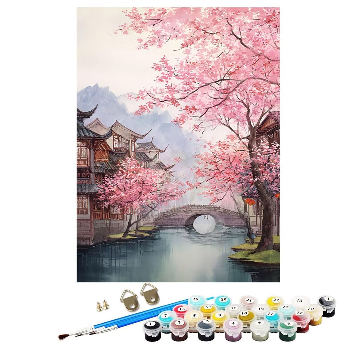 Landschaft Brücke Malen Nach Zahlen Erwachsene, Paint by Numbers Adult Anfänger Kreativ Set für, Heimwerk Malen Nach Zahlen Kinder, Pinsel und 36 Acrylfarbe Als, Deko Wohnzimmer 60 x 80 cm BJHWK680