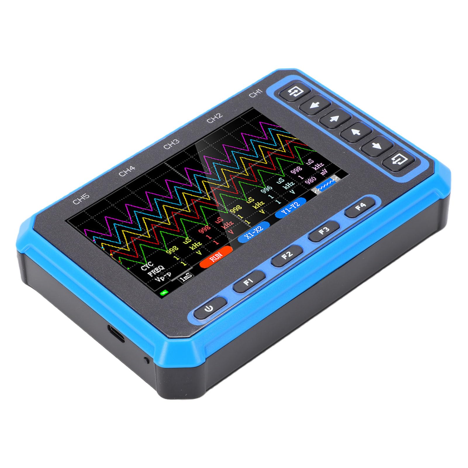 Dpofirs Osciloscopio Digital de 5 Canales, Analizador de Forma de Onda USB de Osciloscopio Portátil con 5 Sondas 10X, Frecuencia de Muestreo de 3 MHz, Ancho de Banda de 1 MHz para Software de PC,