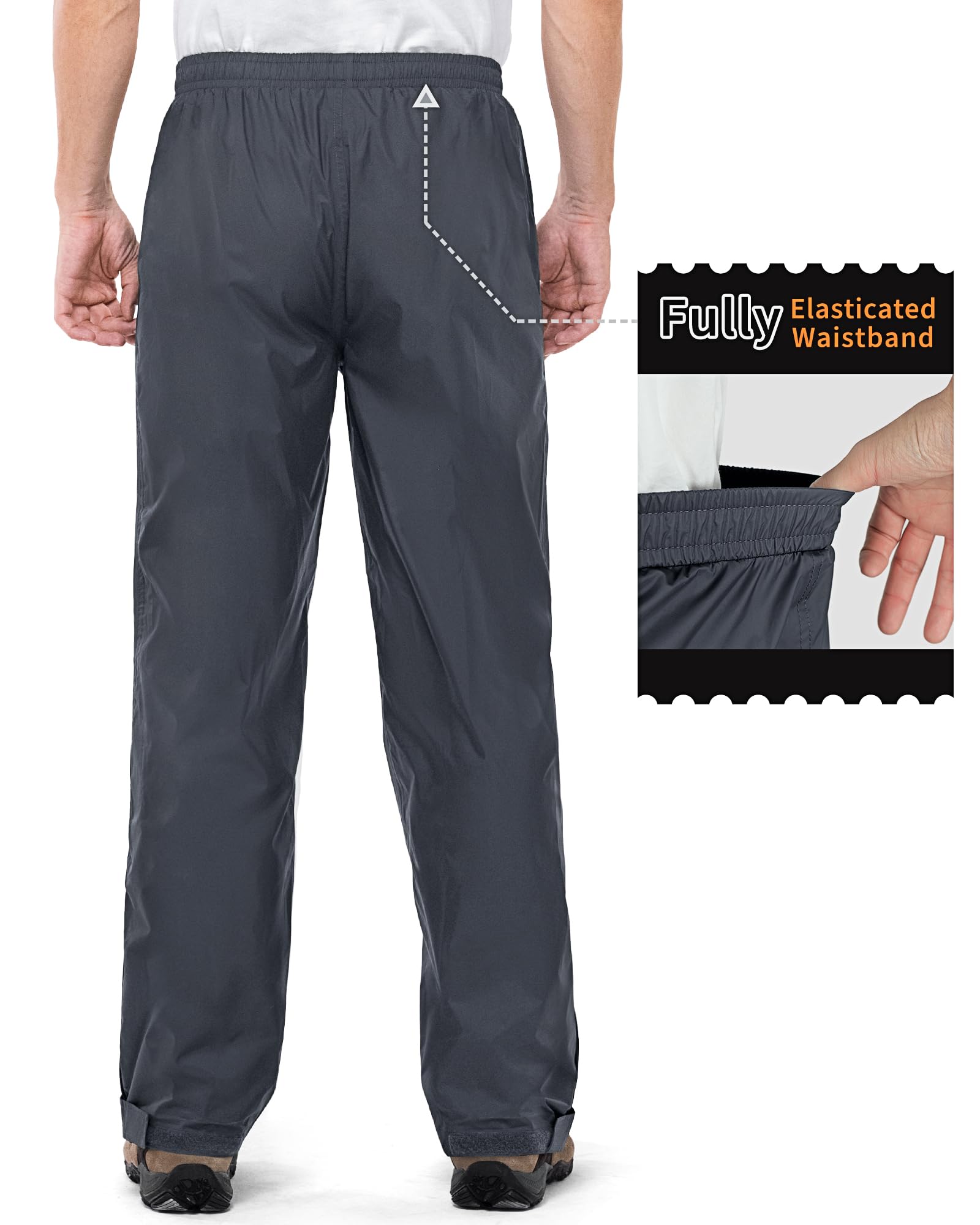 Outdoor Ventures Pantalon de pluie pour homme - Imperméable - Respirant - Coupe-vent - Pantalon de randonnée - Léger - Pliable, gris foncé, W46