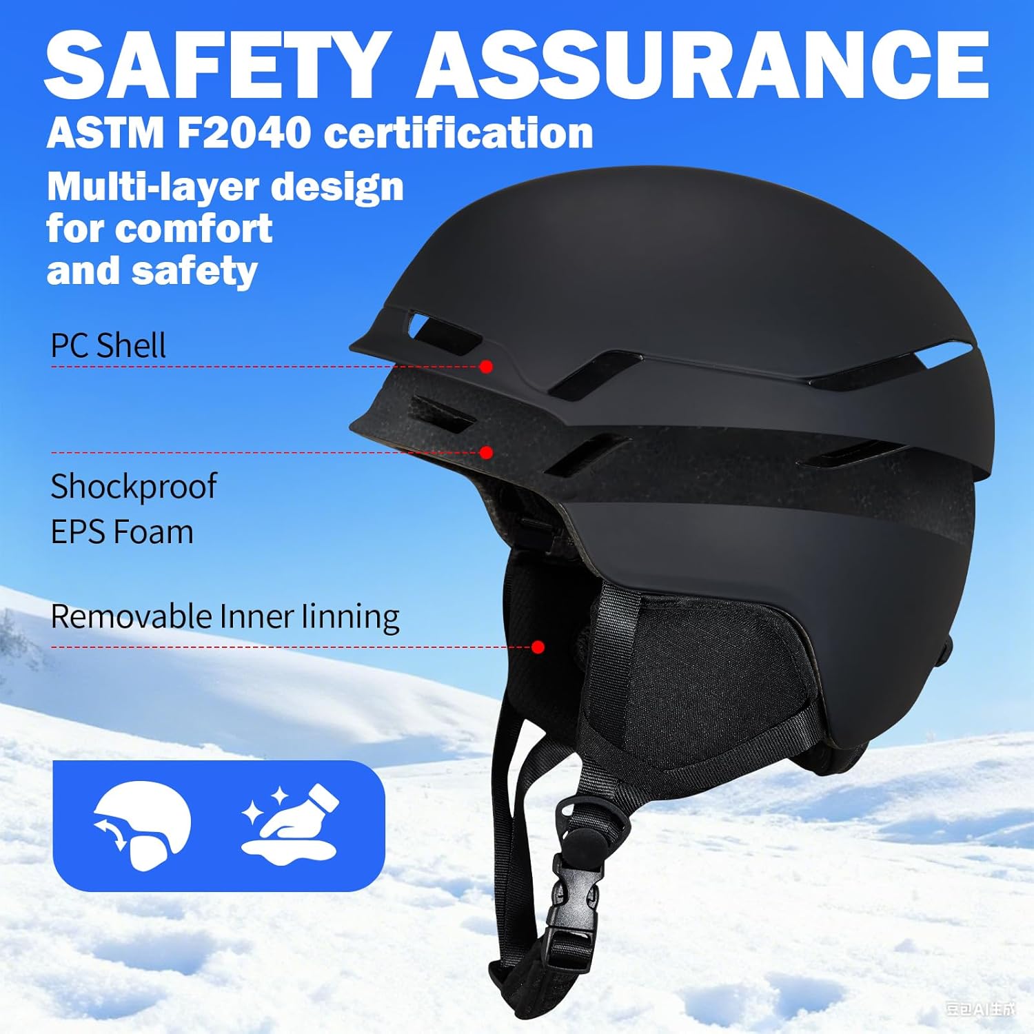 Ski Helmet Snowboard Helmet for Men Women Adults, PC Shell & EPS Foam, Adjustable Fit Snow Helmet for Snowboarding Skiing
