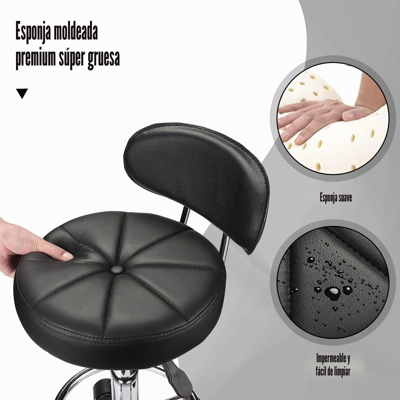 HMTOT Heces giratorias con Ruedas Altura Ajustable Balneario Respaldo Negro