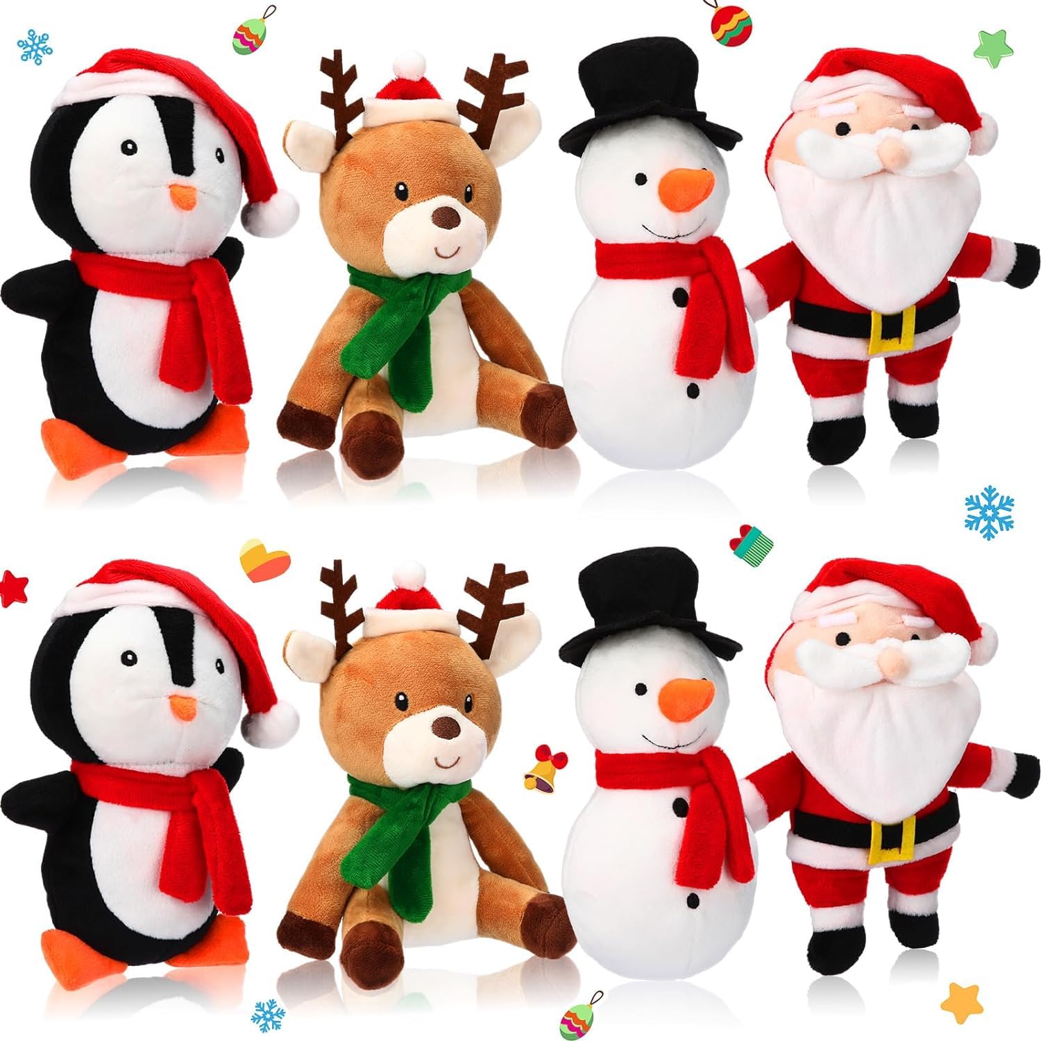 8 juguetes chirriantes de Navidad para perros, juguetes de peluche para perros de Papá Noel, muñeco de nieve, alce, pingüino, perro, dientes interactivos para masticar