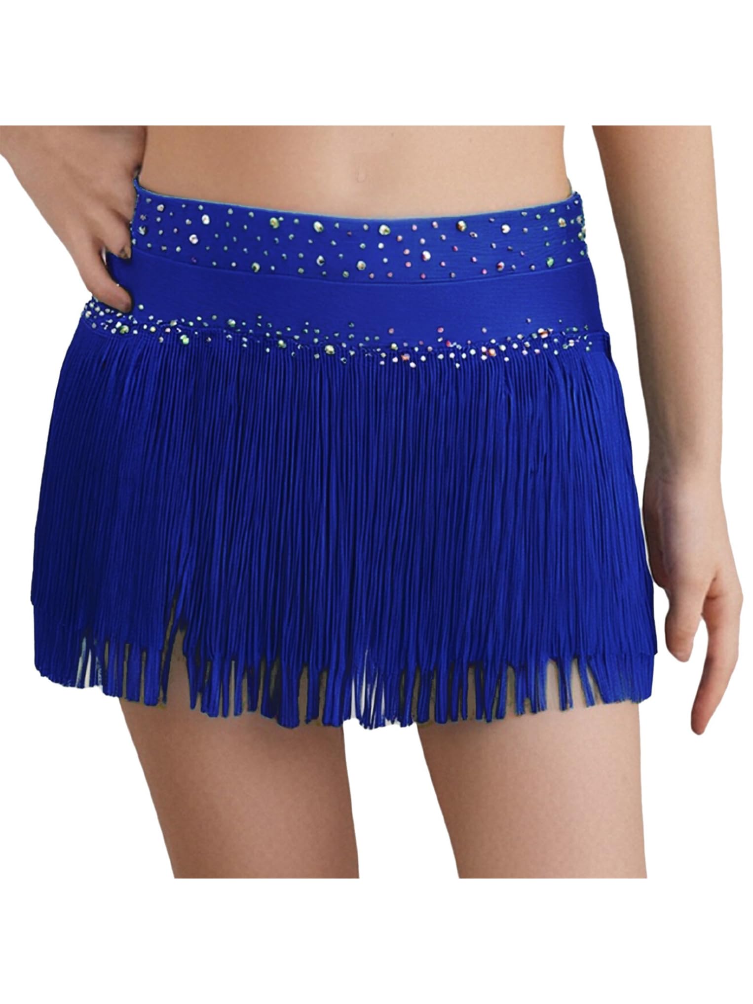 Oyolan Falda De Vientre con Flecos para Niñas Falda Cintura Elástica Mini Capas con Borlas Latinas para Salón De Baile — view 8
