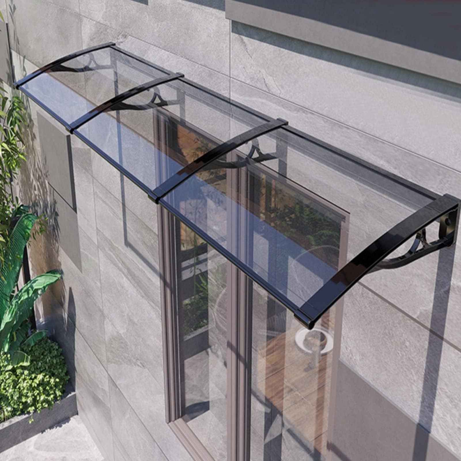 GJZQDKX Modern Aluminum Bracket Polycarbonate Overhang Awning for Front Door/Window Quiet Self Cleaning Porch Canopy with UV Rain and Snow Protection 100x180cm/39 x71