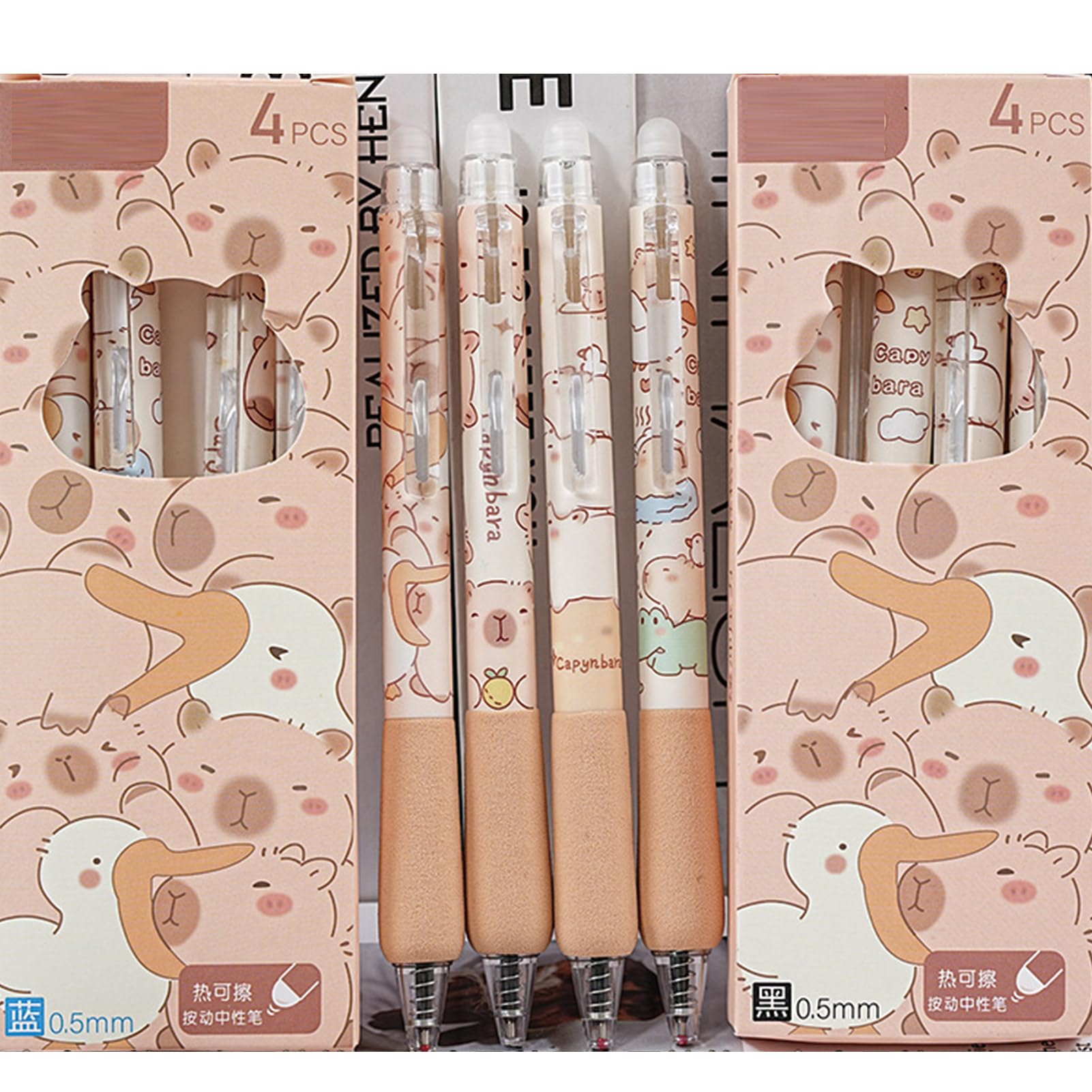 4 Pcs Cute Erasable Pens Retractable Erasable Pens Kawaii Cartoon Capybara Gel Pen 0 5mm Blue Ink Smooth — view 7