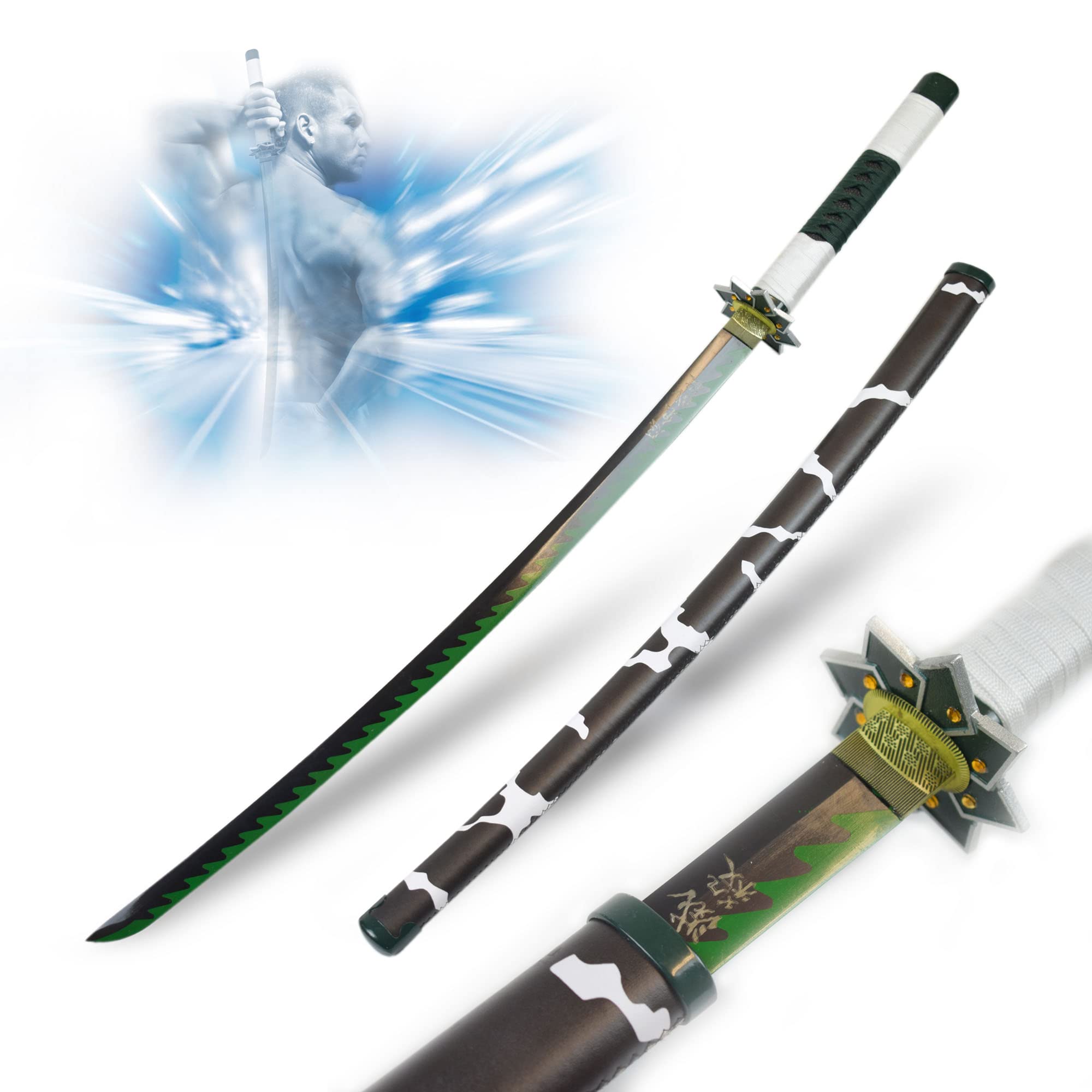 Demon Slayer Kimetsu no Yaiba Shinazugawa Sanemi Nichirin Schwert - Handgeschmiedetes Carbon Stahl Katana mit Scheide 103cm für Cosplay