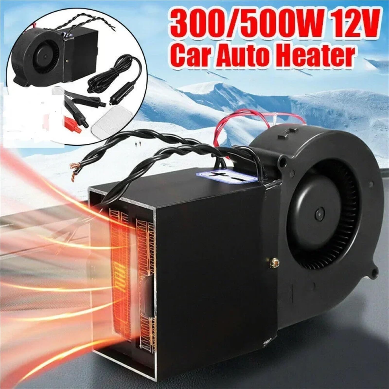 Calentador de Coche Calentador de Coche portátil, Potente, Doble turbina, 12 V, 150 W-350 W/24, 300 W-500 W, con calefacción rápida y descongelación(12V)