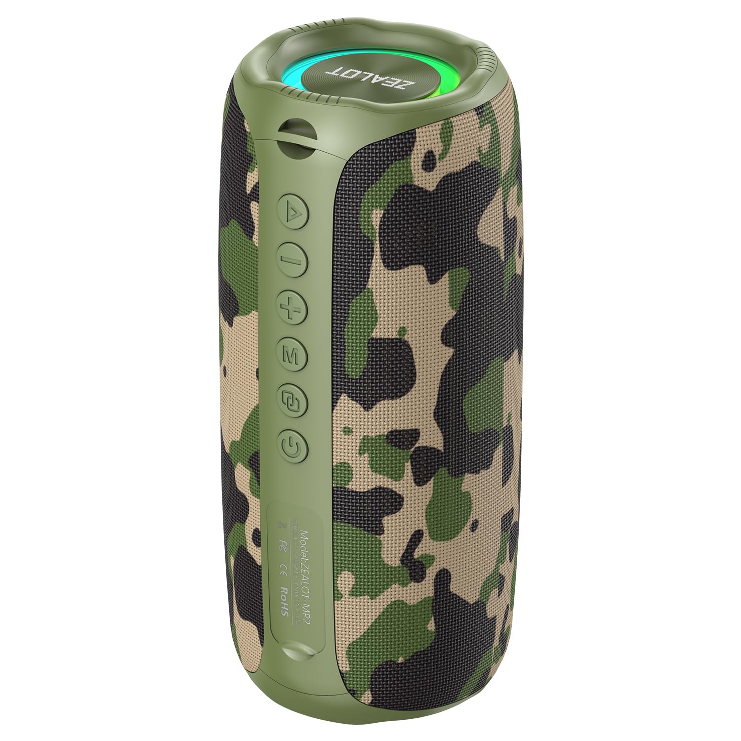 ZEALOT 30W Max Portable Bluetooth Speaker with Deep Bass Stereo Sound/TWS Pairing/Bluetooth 5.4/3600mAh Capacity/RGB Colorful Lights for Home, Outdoor, Camping (Camouflage)