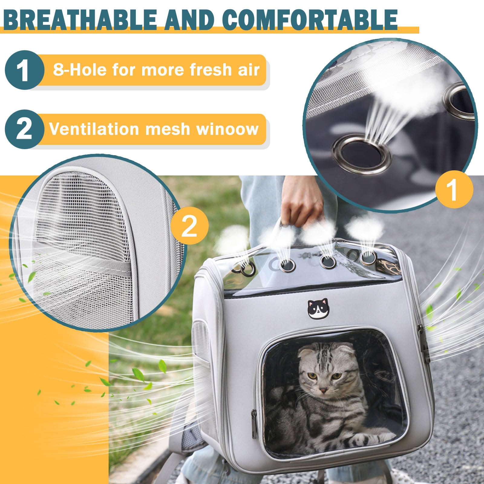 Zaino per Gatti, Zaino Gatto Trasporto Zainetto Trasportino Gatto Pieghevole Per Viaggi, Escursioni, Grigio