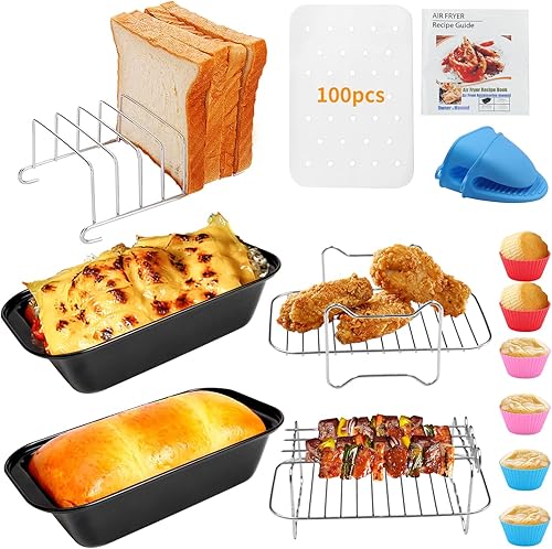 Accesorios para freidora de aire Ninja Foodi Dual DZ201 DZ401, juego de 9 piezas con 2 sartenes antiadherentes para pasteles, pantostarpinchos,