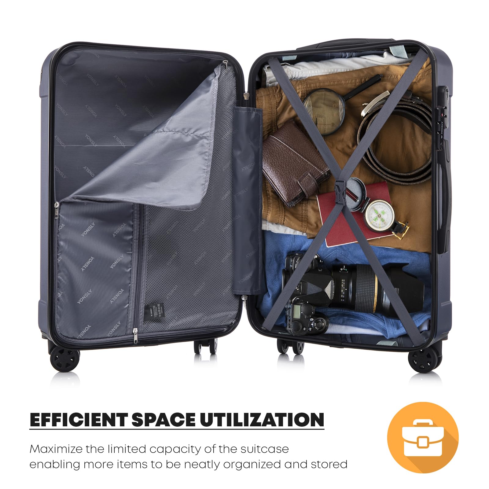 Valigia da Viaggio con Lucchetto TSA e Cerniera YKK, Guscio Rigido, 4 Ruote a 373°, Lucchetto a Combinazione, Maniglia Telescopica (Blu scuro, XL) | Valigia rigida, 4 ruote pivotanti a 360°, maniglia telescopica