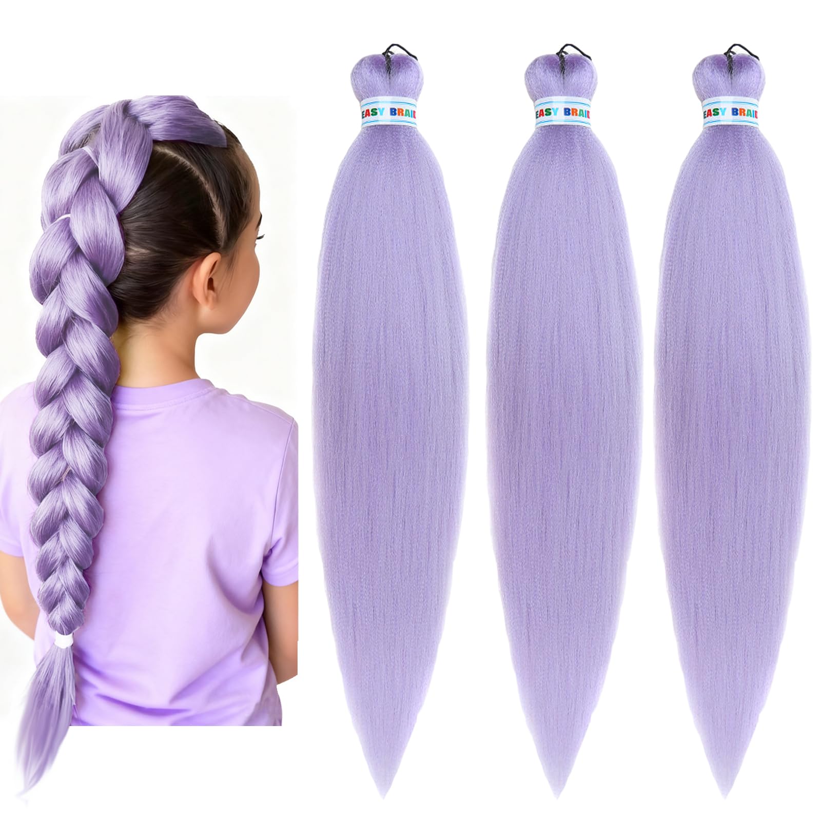 YOUYIKE 3pcs Lila Haare zum Einflechten, 68cm Lang Pferdesch