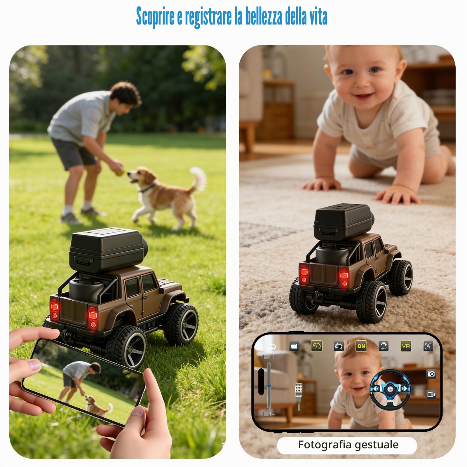 OBEST Auto Telecomandata con Fotocamera, 2.4 GHz Camion Radiocomandato, Controllo App, Trasferimento di Foto WiFi, 2 Modalità di Velocità, Carrozzeria Fuoristrada, Camion per Adulti Bambini