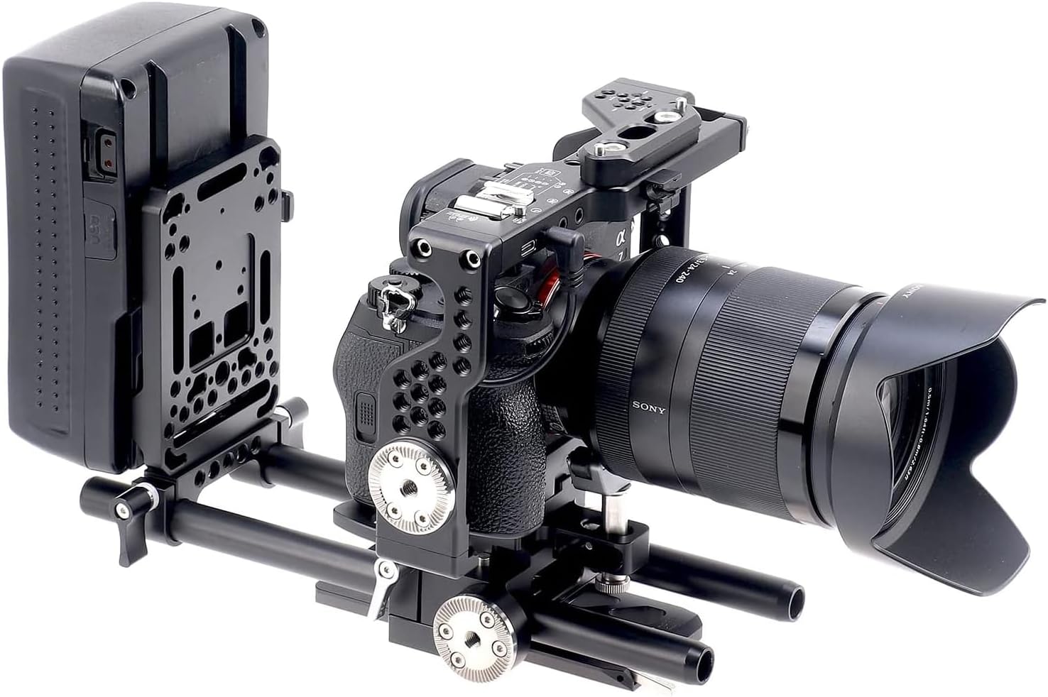 Universal V Mount Battery Plate, V-Lock Battery Mount Plate with 15mm Rod Clamp, Built-in M3&M4 and 1/4" Thread Hole Quick Release Plate
