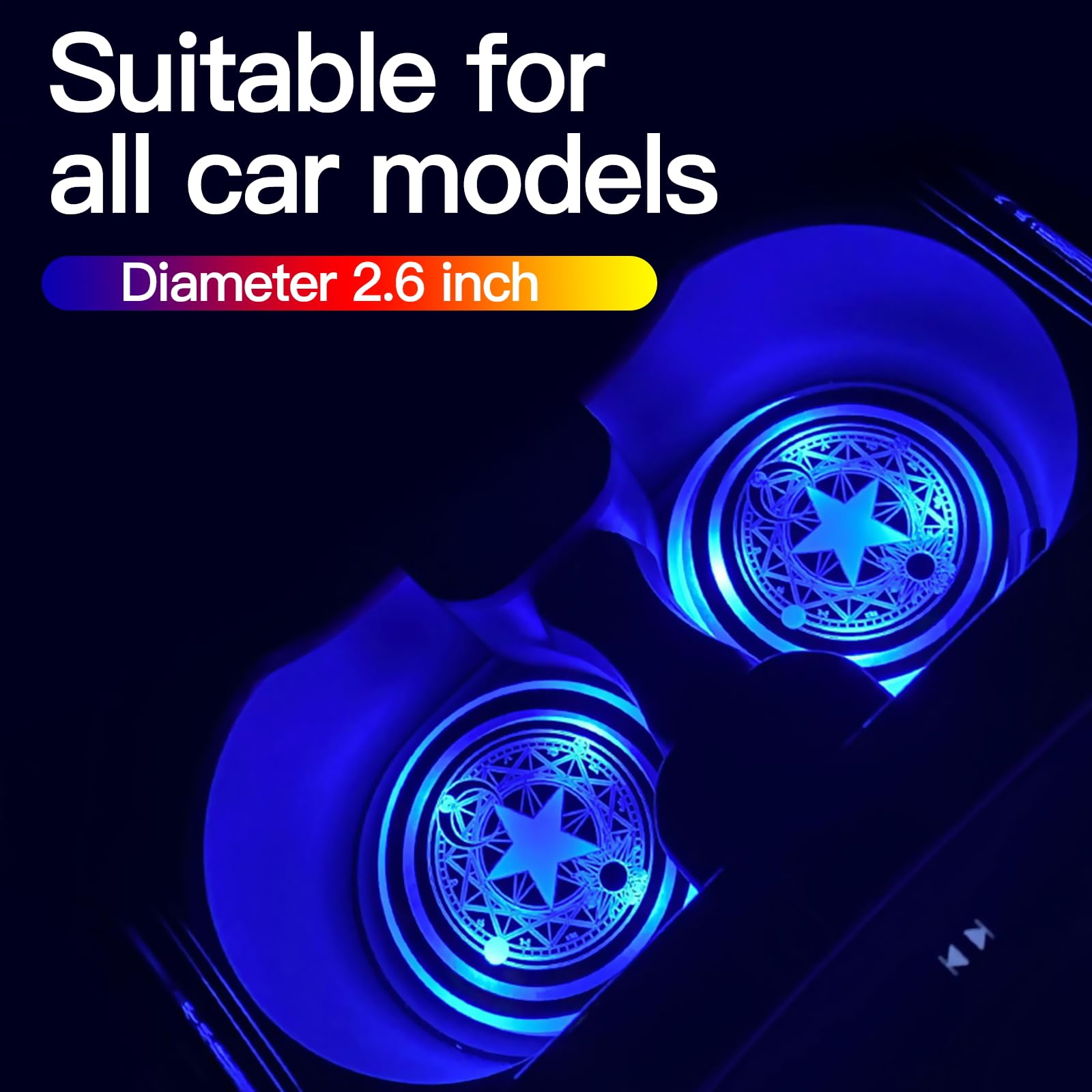 2 Pcs Custom Led Cup Holder Lights with Car Logo, Led Cup Holder Lights for Compatible All Car Models, Light Up Car Coasters Custom Patterns 7 Colors/3 Modes, Led Car Coasters USB Charging
