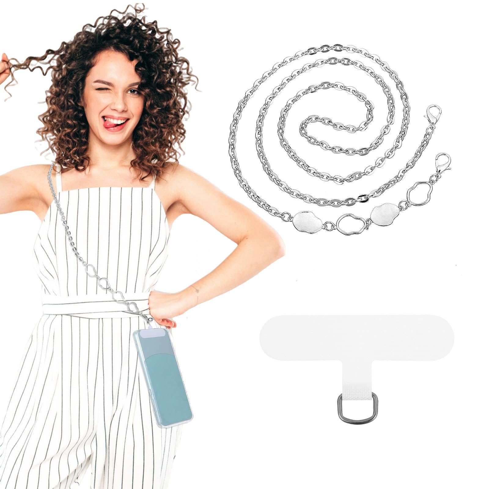 Crossbody Phone Lanyard — 1 Piece Phone Crossbody Chain, Metal Cellphone Chain, Anti-Theft Crossbody Strap, Universal Phone Lanyard, Detachable Women Cellphone Lanyard for Most Smartphones