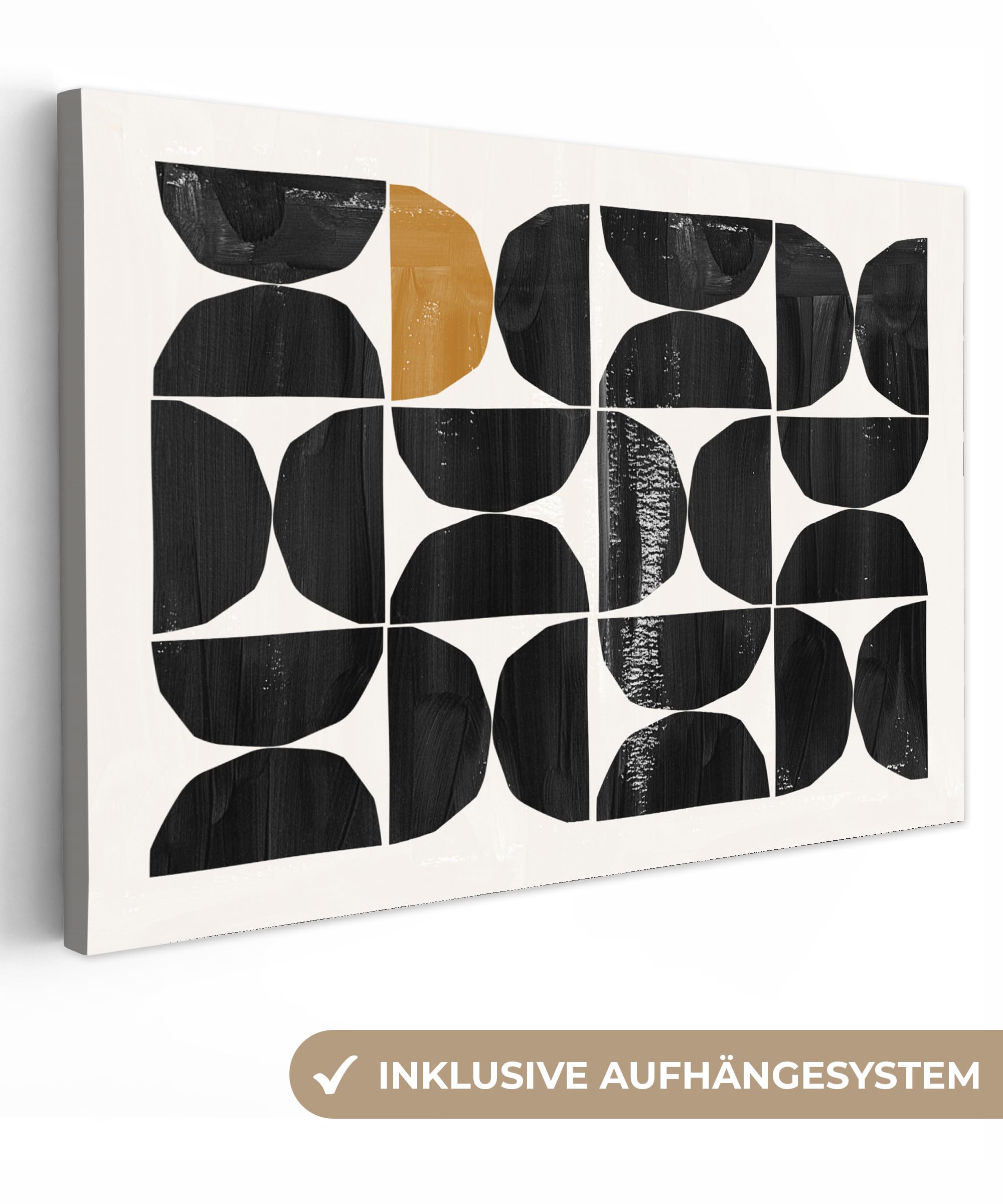 Gartenposter 120x80 cm Outdoor Wandbild Garten Deko Leinwand Gartendeko Terrasse Balkon Wetterfest Bild Außenbereich Wall Decor Draußen Abstrakte Kunst - Schwarz - Modern - Beige
