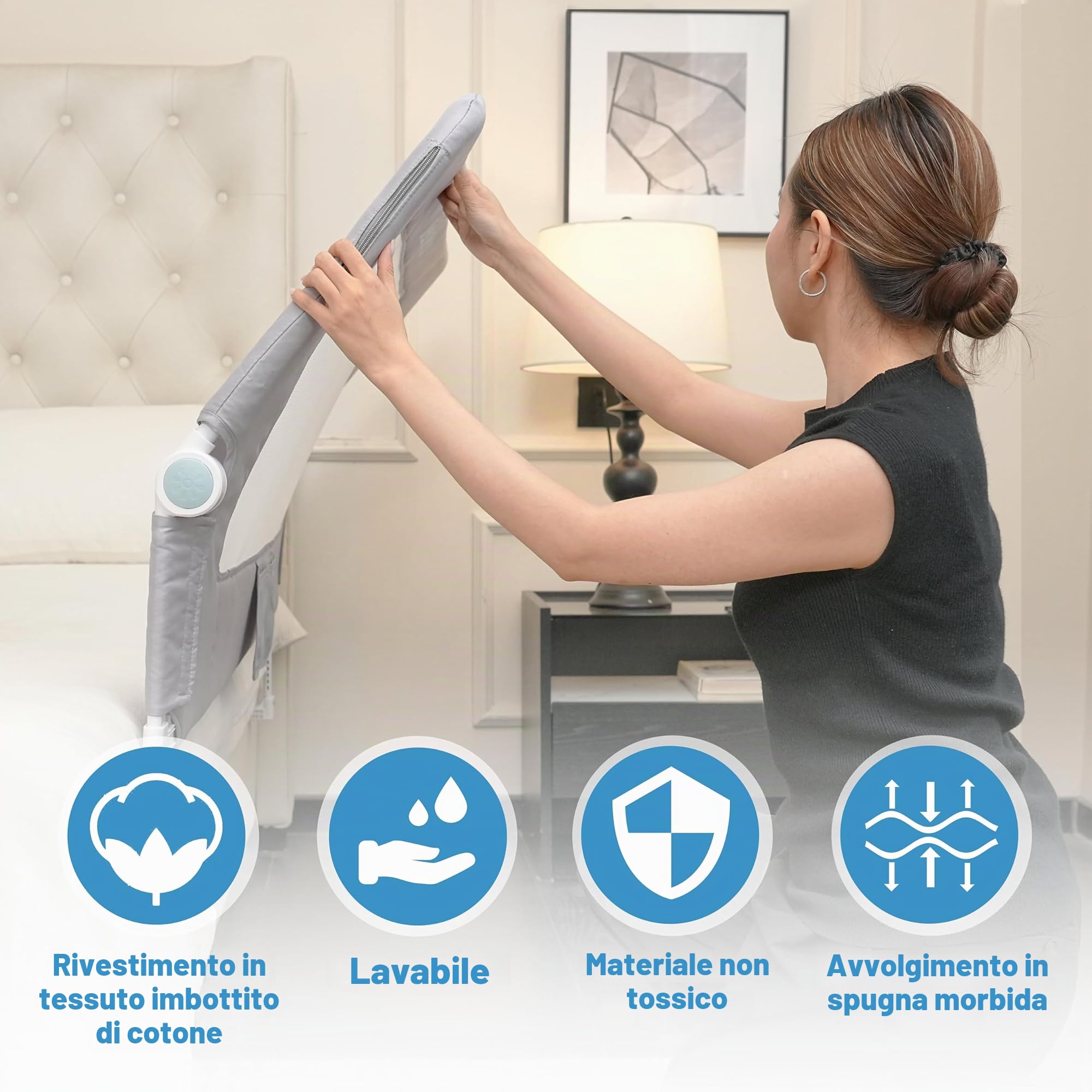 Sponda per letto per bambini, pieghevole, 32in / 85 cm di altezza, regolabile, protezione di sicurezza per bambini, universale, per letti doppi/matrimoniali/king/queen size.