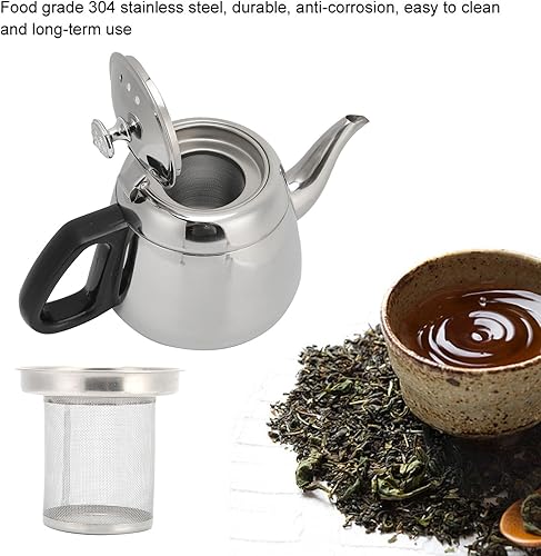 Miniatura 3 de Tetera de acero inoxidable de 1.5L/2L, tetera de té de hojas, tetera de agua caliente con filtro, infusor extraíble, estufa, teteras de té (2 litros)