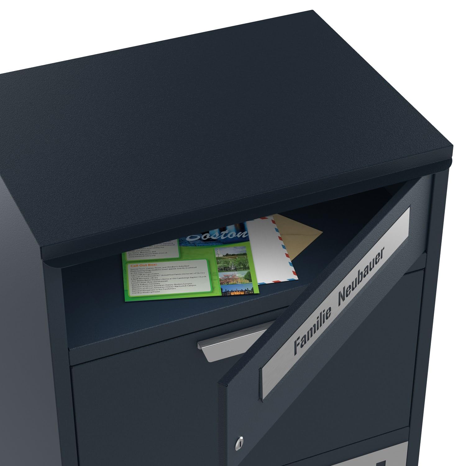 Cassetta Delle Lettere Moderna Con Incisione Personalizzata - Acciaio Verniciato, Scomparto Giornali, Colore Oro - Foto 3