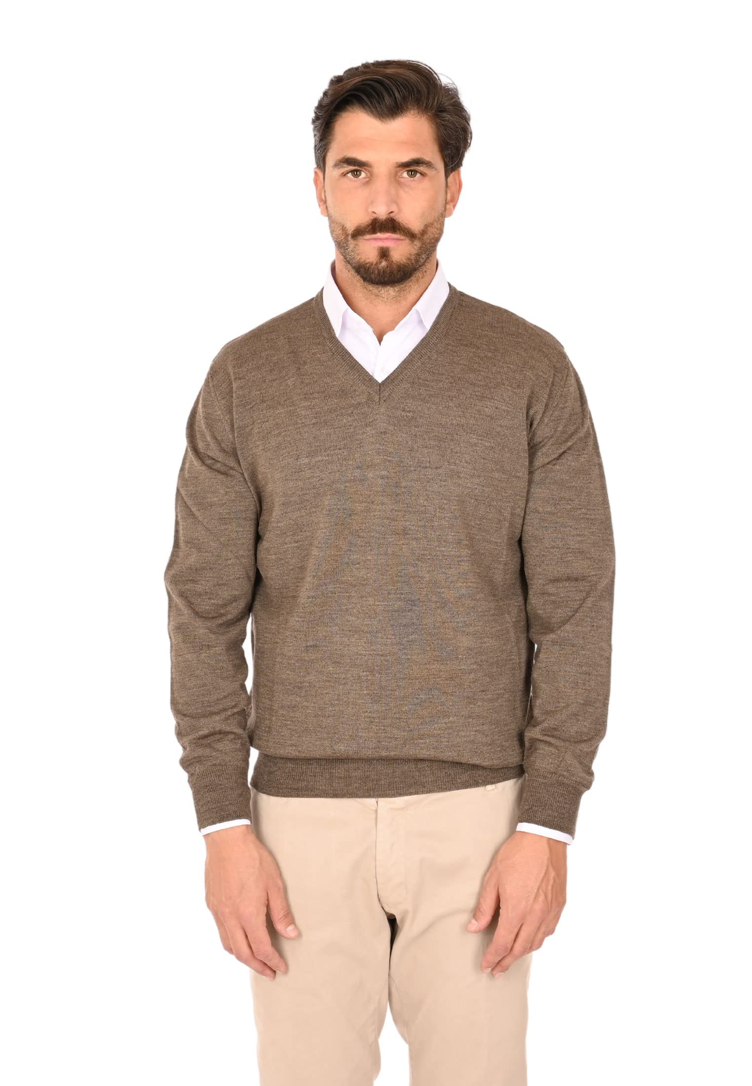 Ciabalù Maglione Uomo Invernale in Lana Merinos Made in Italy Regular Fit Taglie Forti Pullover Scollo a V