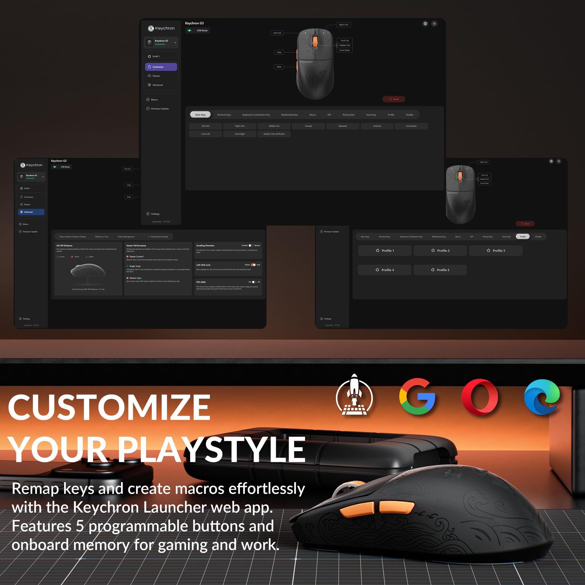 Keychron G3 8K Carbonfaser-Gaming-Maus, kabellos 8000 Hz, 30000 DPI, PAW 3950 Sensor, Ultraleicht 44g, 2,4 GHz/Bluetooth 5.3, 160 Stunden Akkulaufzeit, 5 programmierbare Tasten, für E-Sport und FPS