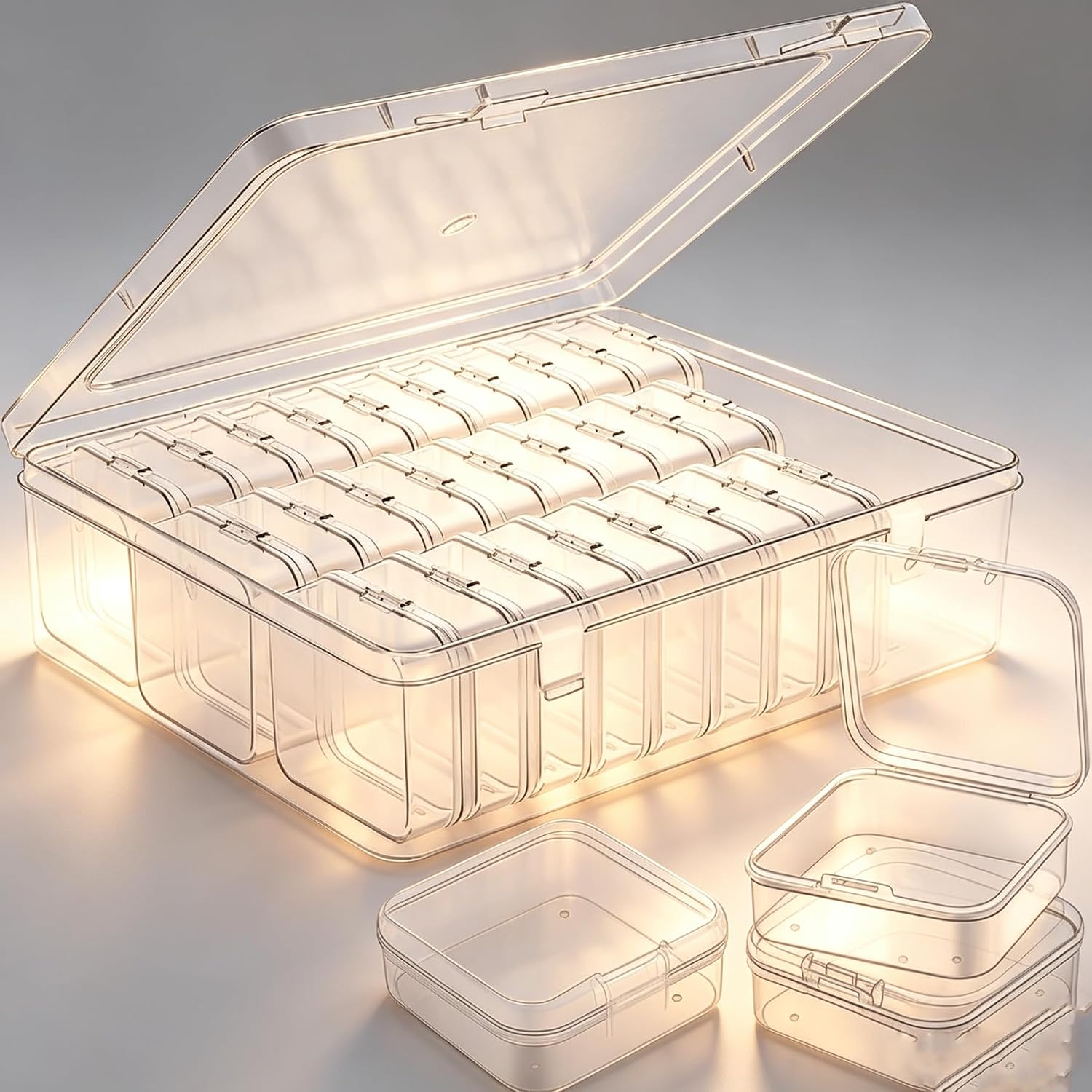 30Pcs Bead Organizer, Clear Plastic Cases for Pearl Bracelets and Small Accessories (2.17 x 2.17x0.79 inches)