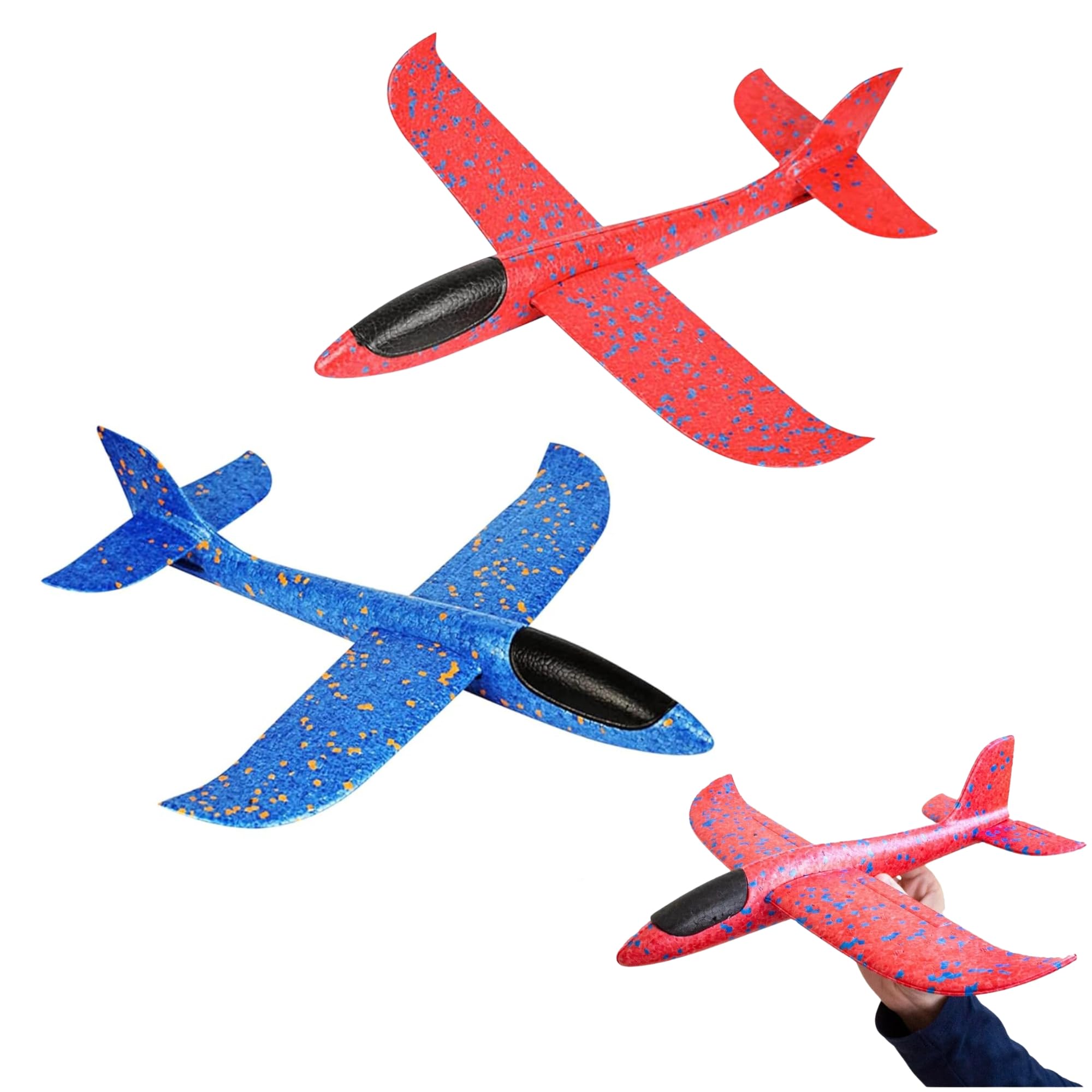 FUN FABLES Large Foam Glider Airplanes for Kids – 48cm Self-Assembly Throwing Aeroplanes | EPP Foam Planes in Red & Blue | Outdoor Summer Toys for Boys & Girls | Party Bag Fillers & Gifts (2)