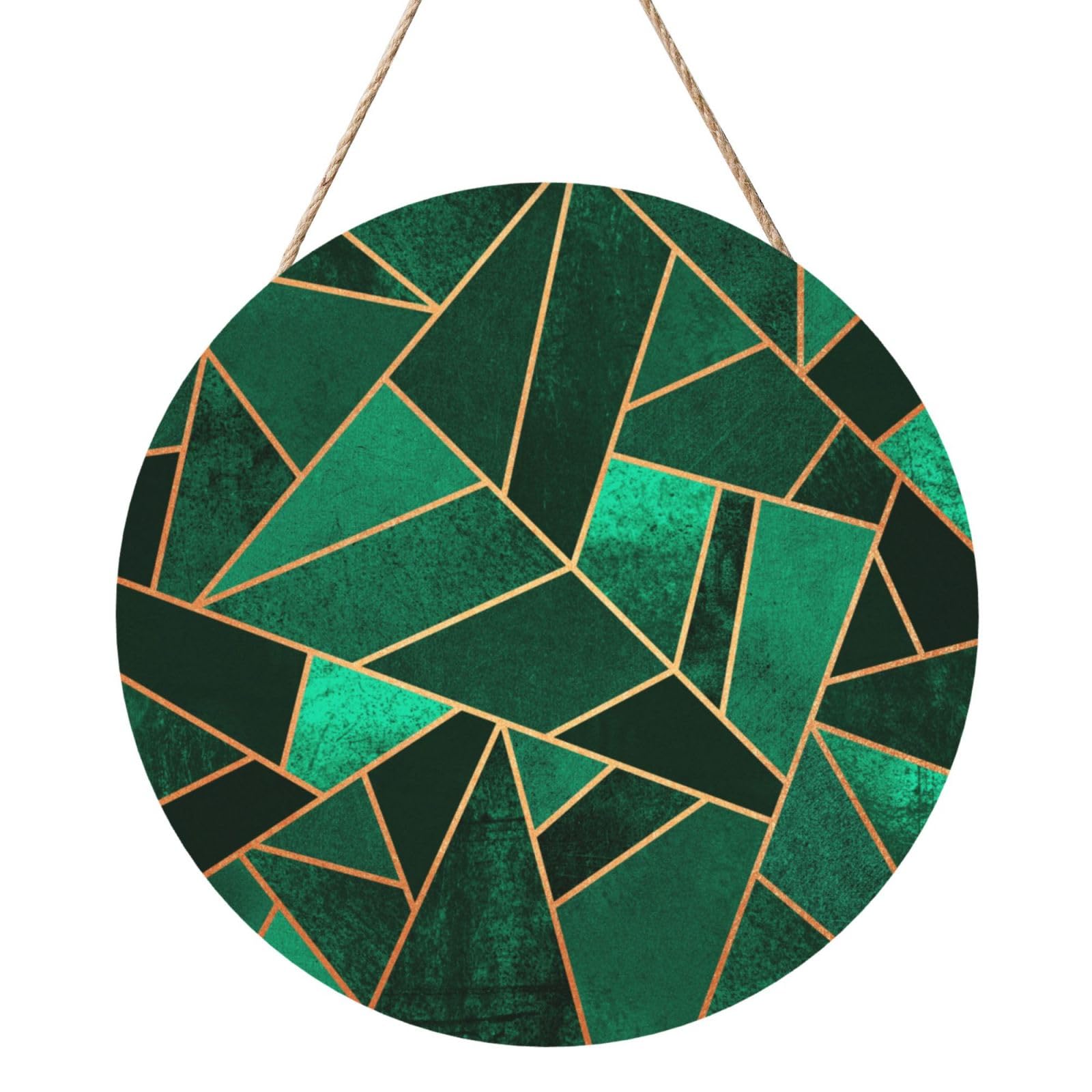 InOmak Emerald And Copper Lines, Round Wood Panel Painting 12 in, Wall Hanging Painting For Home