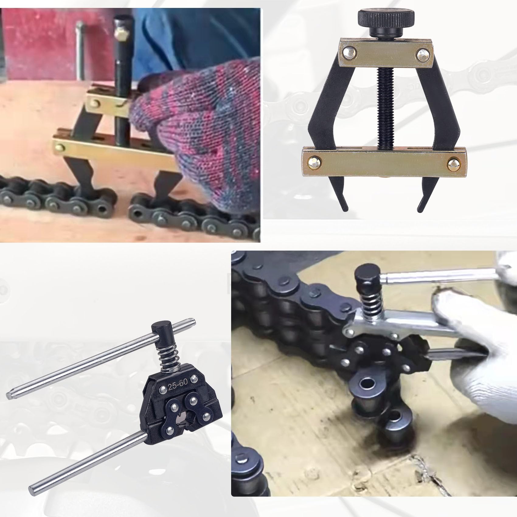 Roller Chain Breaker Cutter Chain Holder Puller Disassembly Tools Kit #25-60 Chains Replacement Set for Bicycle Motorcycle Go Kart ATV