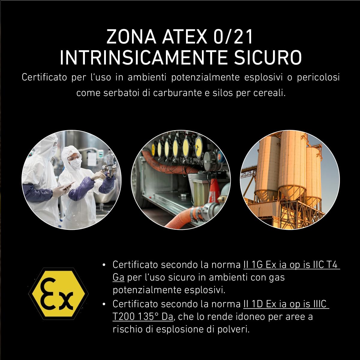 Ledlenser EX4 Torcia ATEX Zona 0, 50lm, Batterie AAA, IP66 | Certificata ATEX, autonomia fino a 7h, 1 modalità, per zone esplosive, serbatoi di carburante e silos per cereali