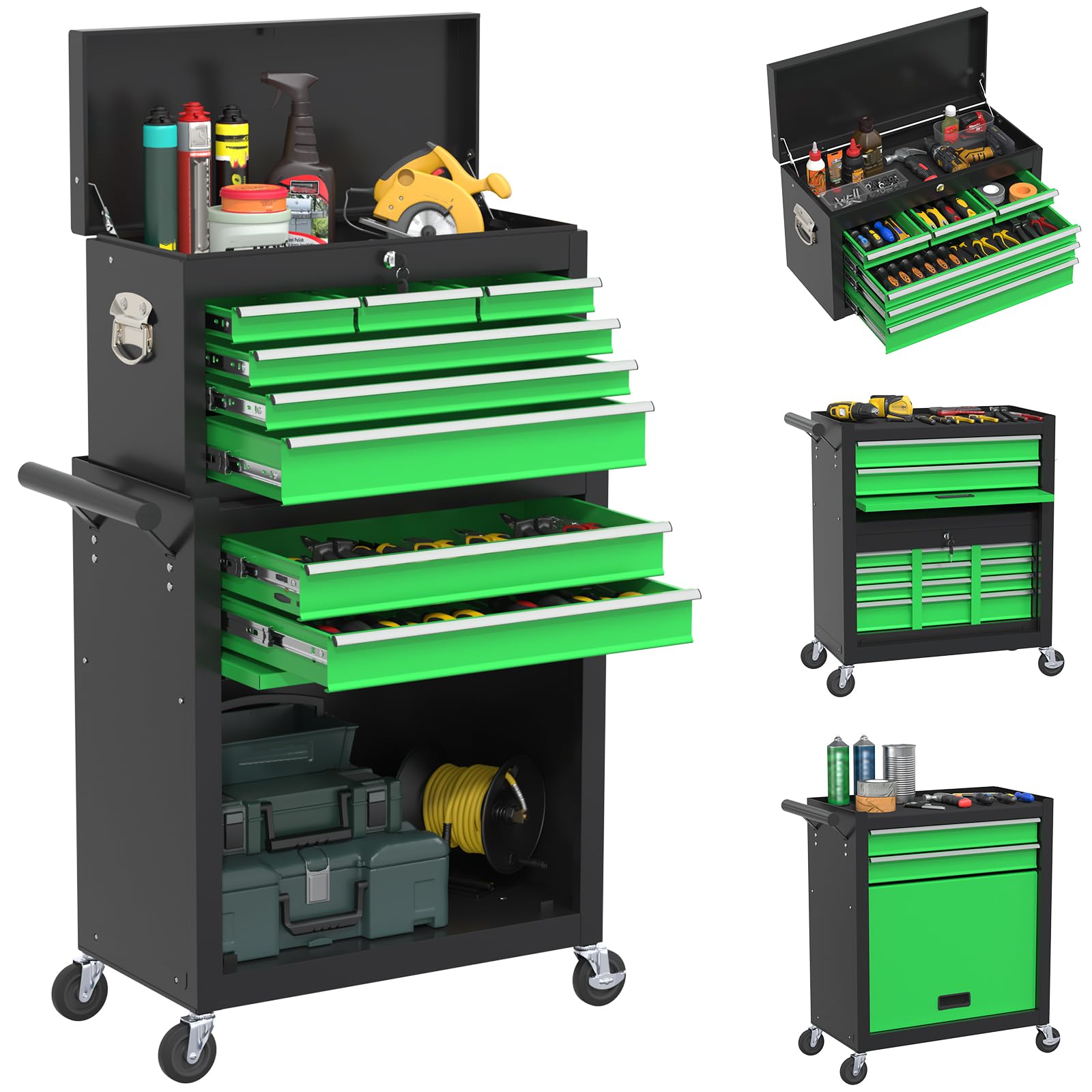 Rolling Tool Chest with Wheels, 8-Drawer High Capacity Tool Box with Wheels, Removable Storage Toolbox with Lock for Garage, Workshop
