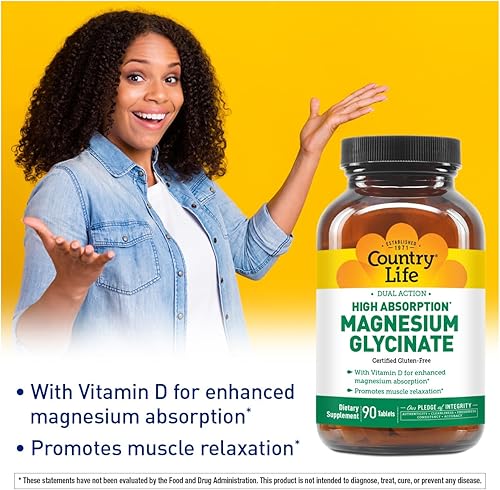 Miniatura 3 de Country Life Glicinato de magnesio de doble acción de alta absorción, 90 tabletas