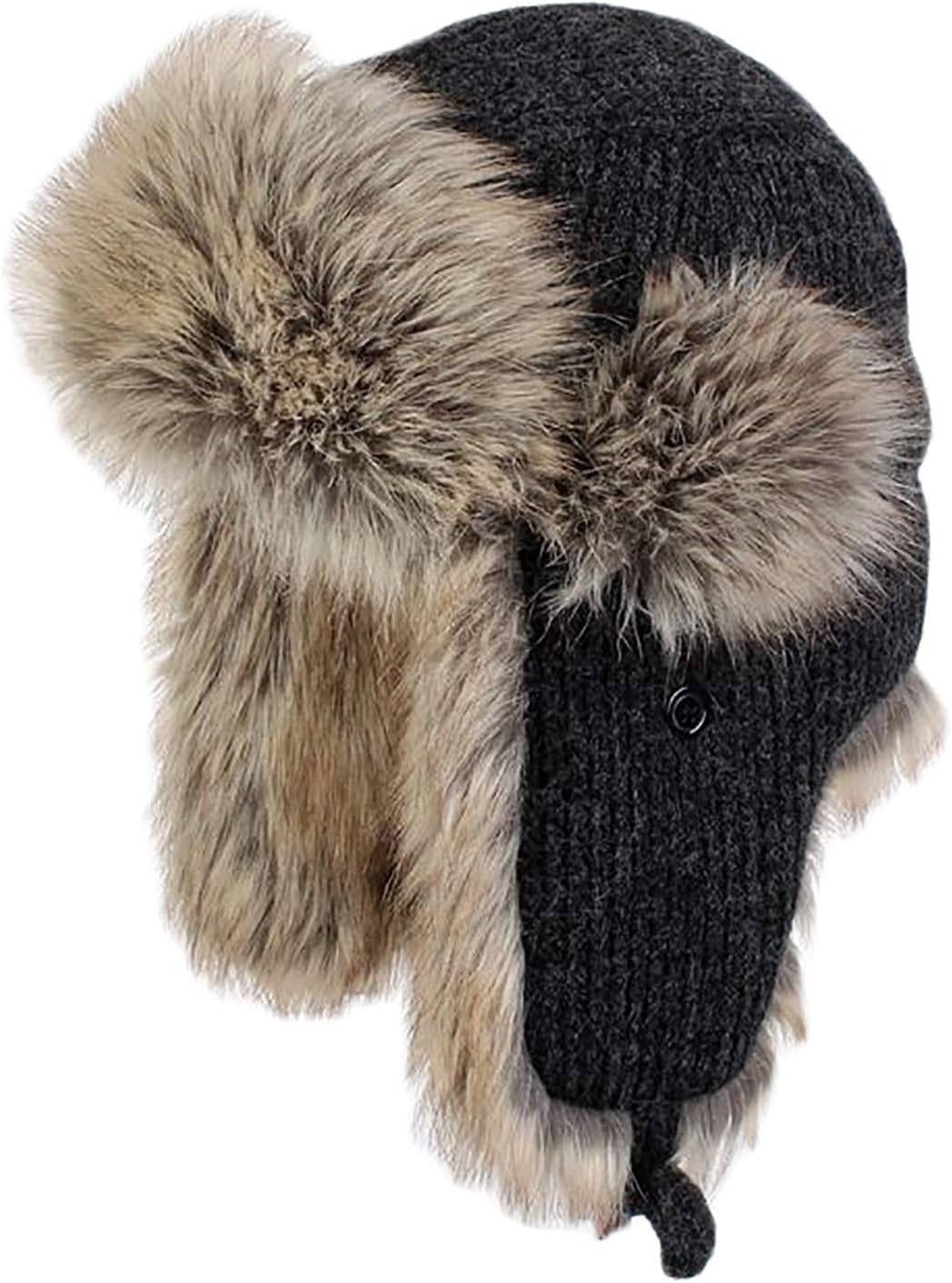 Gorros de invierno, gorros de invierno, gorros cálidos de piel sintética, gorros de aviador con orejeras(Black-62cm)