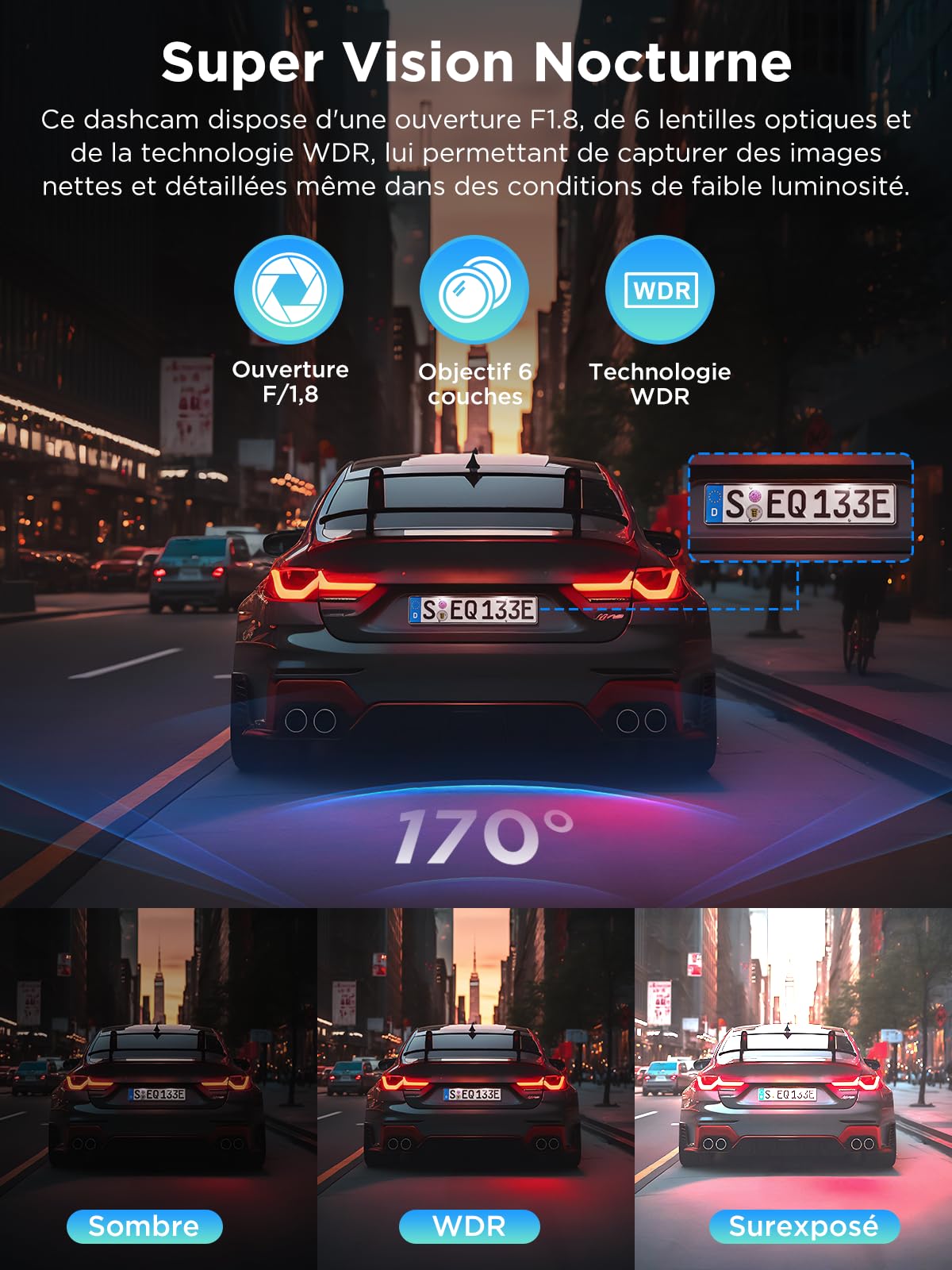 Penemay Dashcam Voiture Avant Arrière, 4K+1080P Camera Voiture, Carte SD 64G, 2,99'' IPS WiFi Caméra Embarquée Voiture avec Vision Nocturne, WDR, Grand Angle 170°, G-Capteur (B-T006)